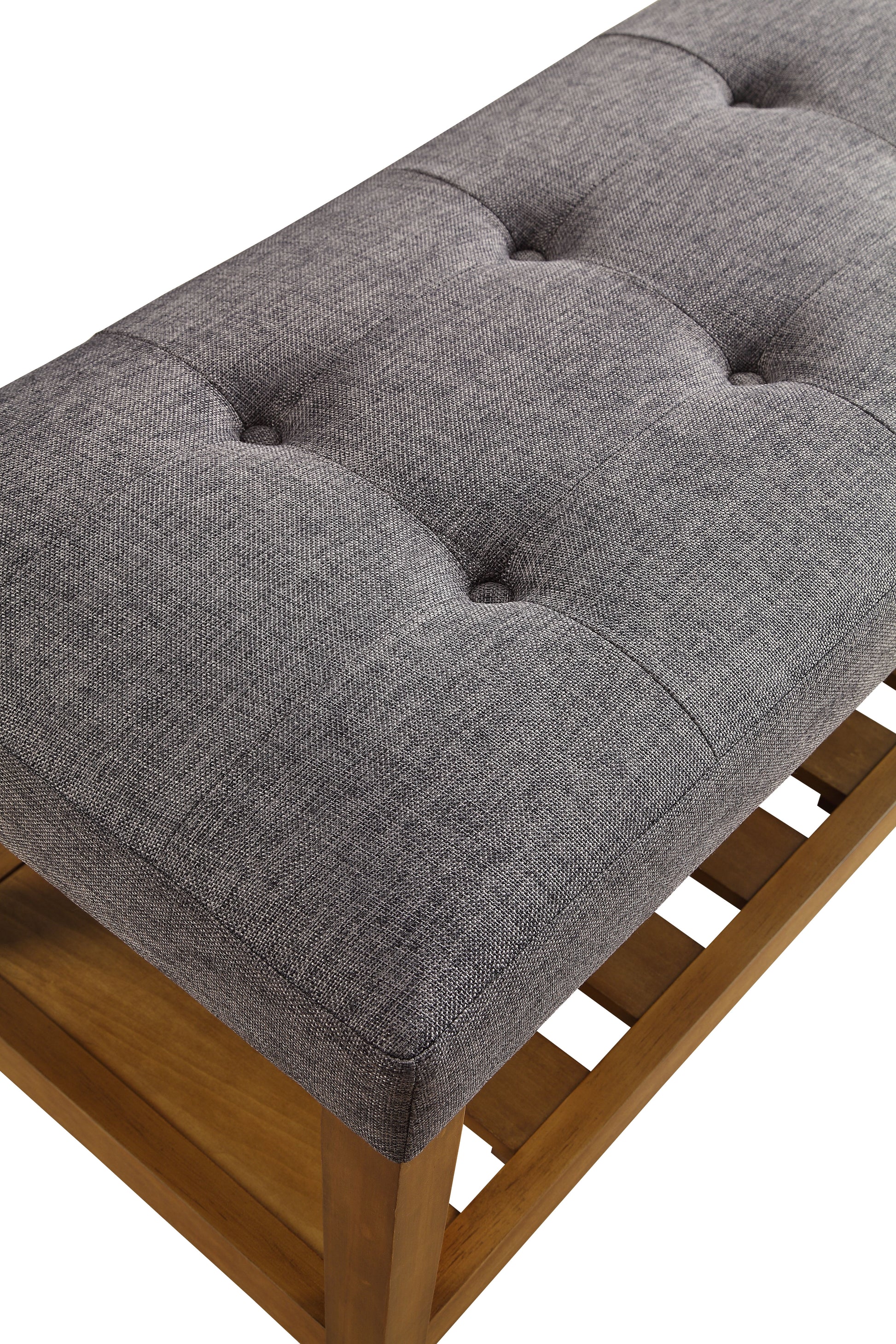 Charla Gray Fabric & Oak Finish Bench FredCo