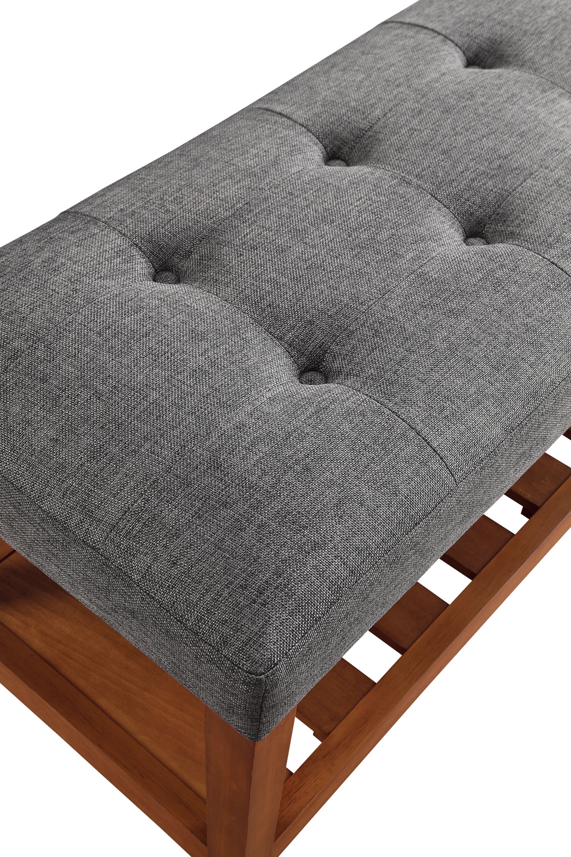 Charla Gray Fabric & Oak Finish Bench FredCo