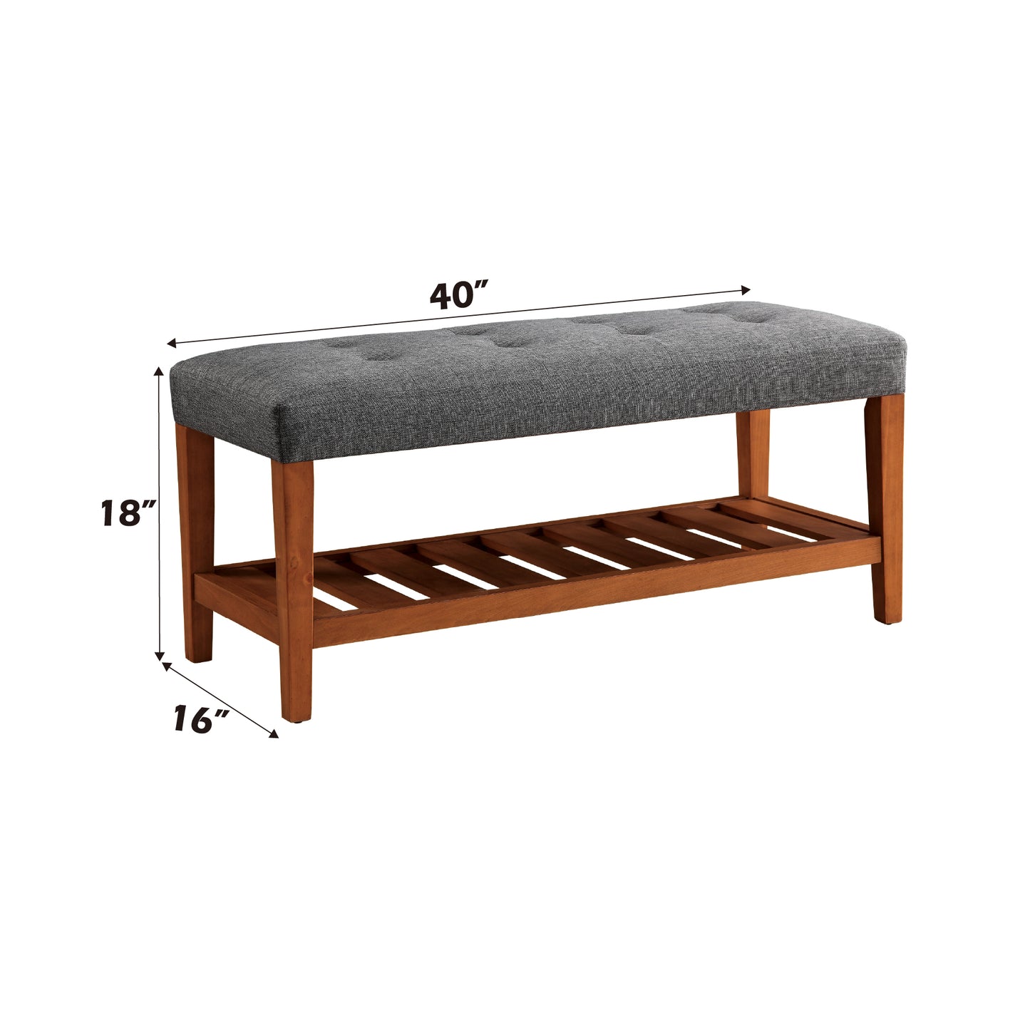 Charla Gray Fabric & Oak Finish Bench FredCo