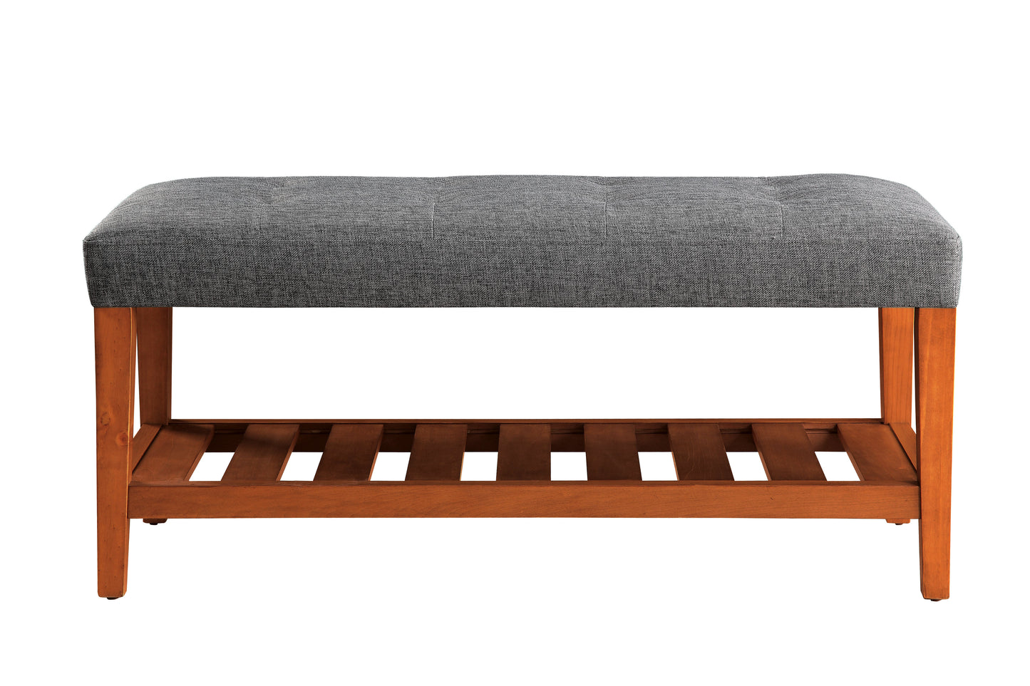 Charla Gray Fabric & Oak Finish Bench FredCo