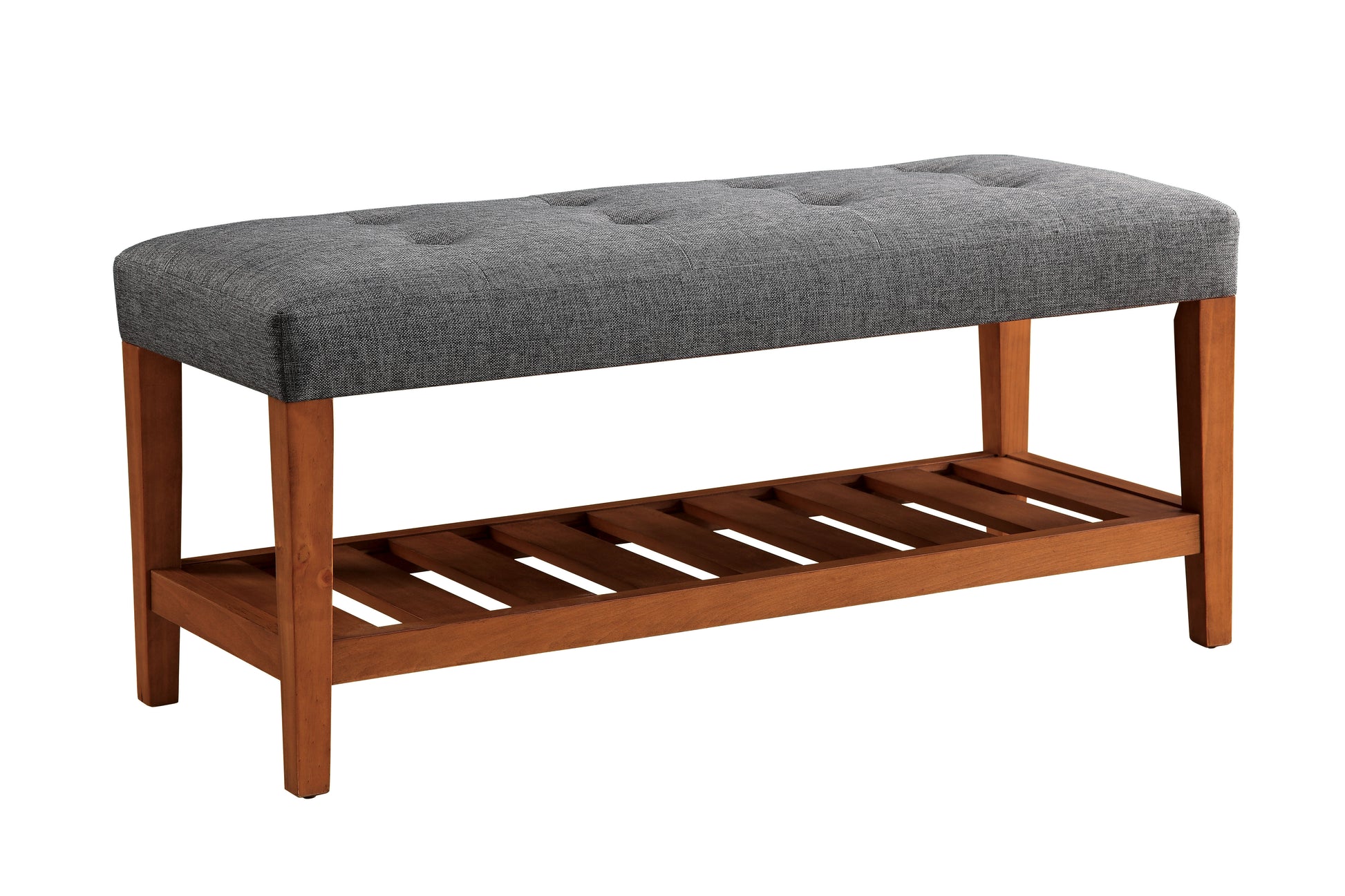 Charla Gray Fabric & Oak Finish Bench FredCo