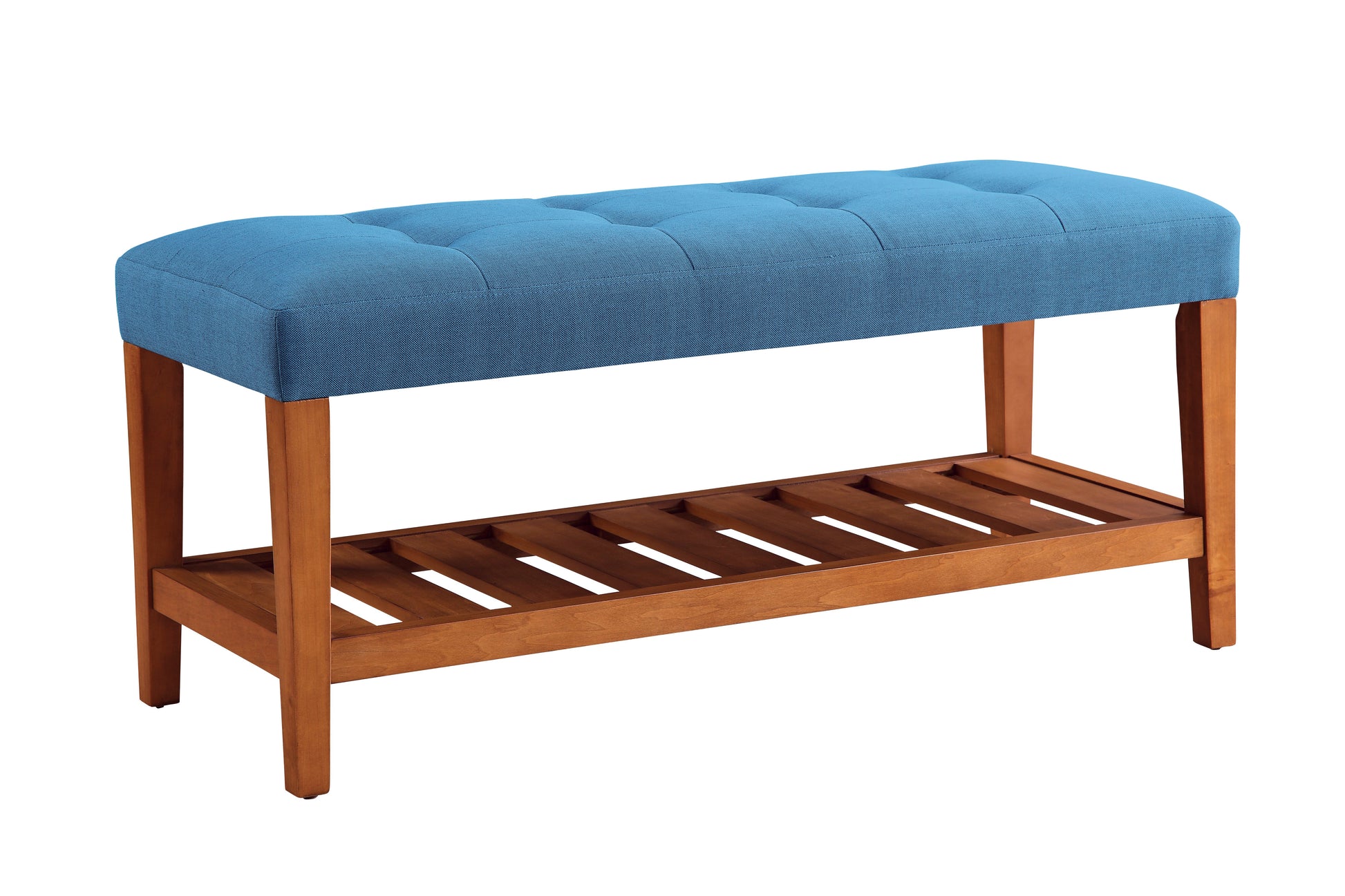 Charla Light Blue Fabric & Oak Finish Bench FredCo