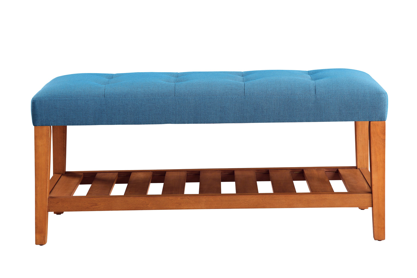 Charla Light Blue Fabric & Oak Finish Bench FredCo