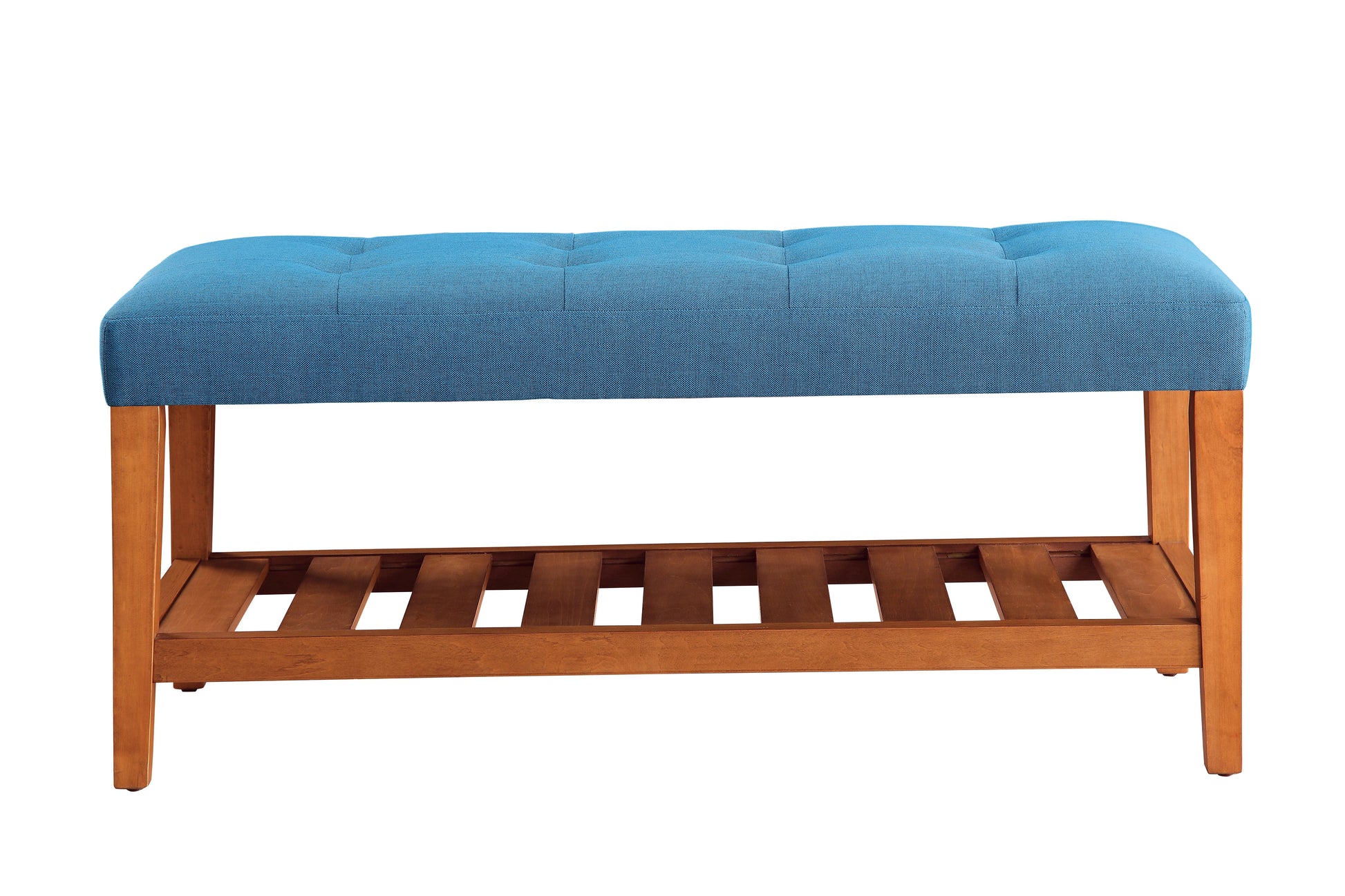 Charla Light Blue Fabric & Oak Finish Bench FredCo