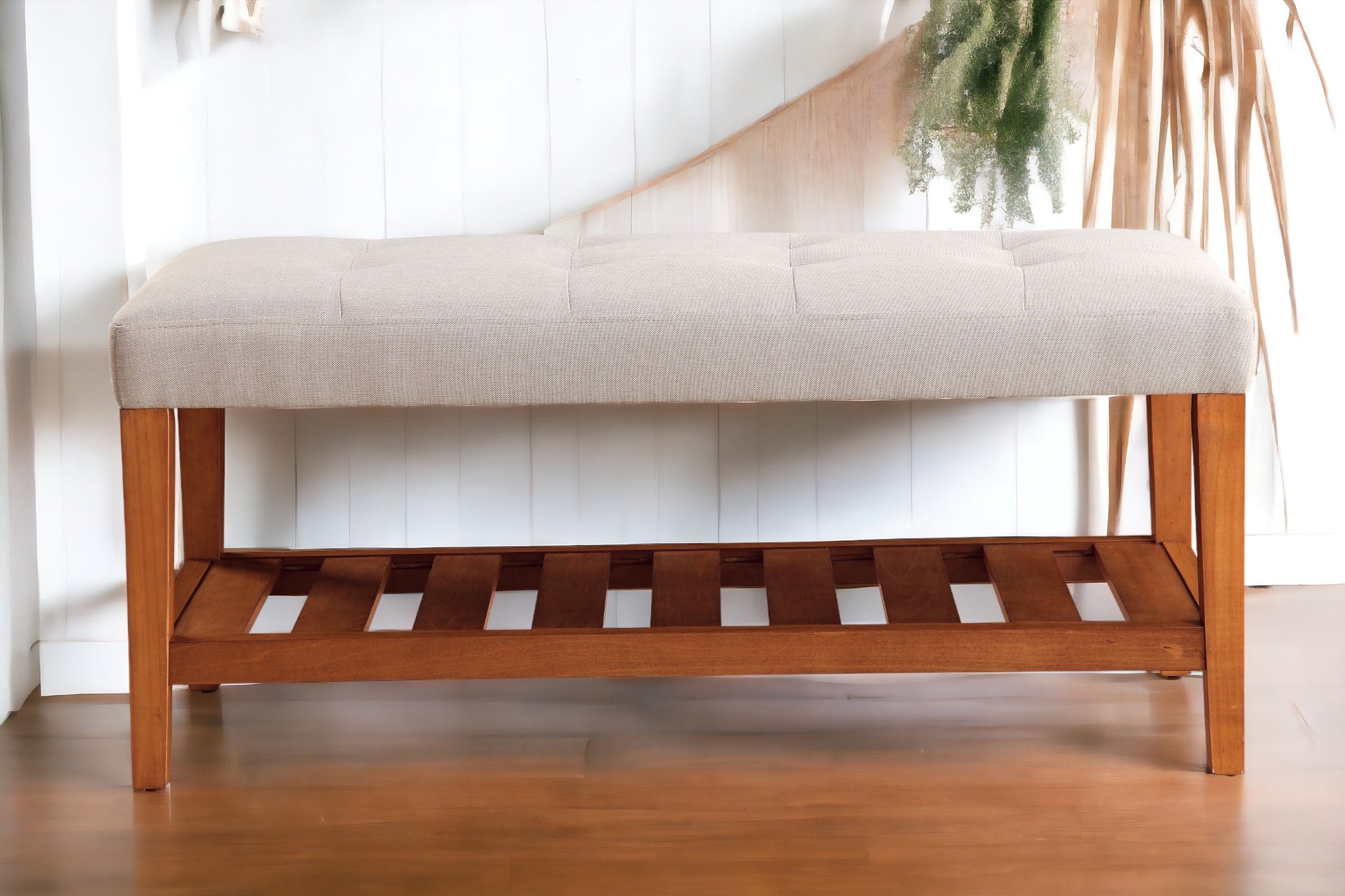 Charla Light Gray Fabric & Oak Finish Bench FredCo
