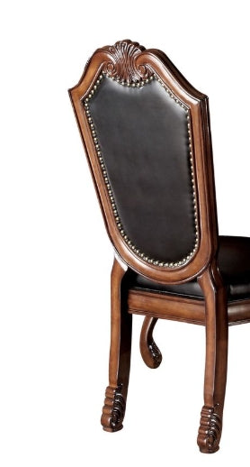 Chateau Black Synthetic Leather & Cherry Finish De Ville Side Chair (Set of 2) FredCo