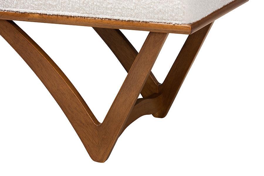 Chenoa Japandi Cream Boucle Fabric and Walnut Brown Finished Wood Bench FredCo