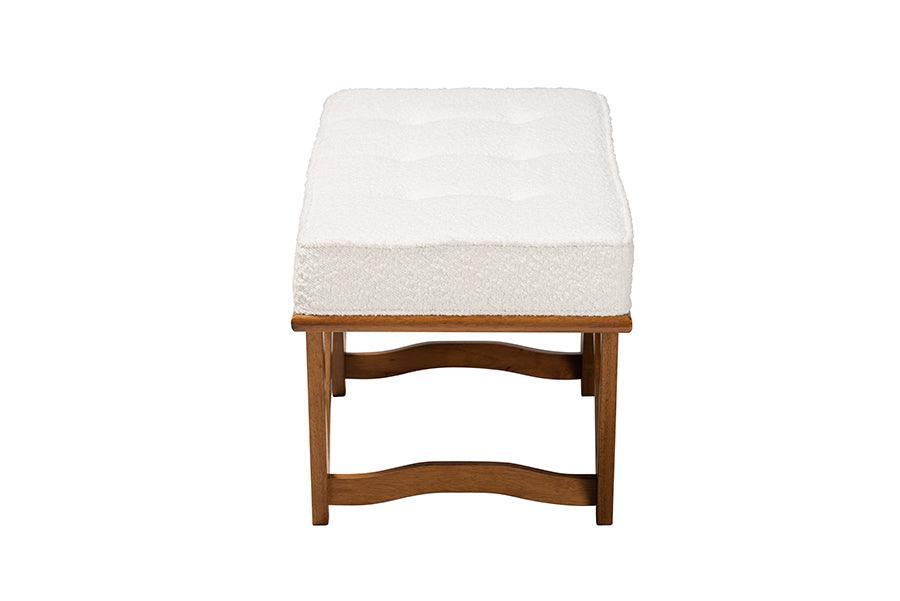Chenoa Japandi Cream Boucle Fabric and Walnut Brown Finished Wood Bench FredCo