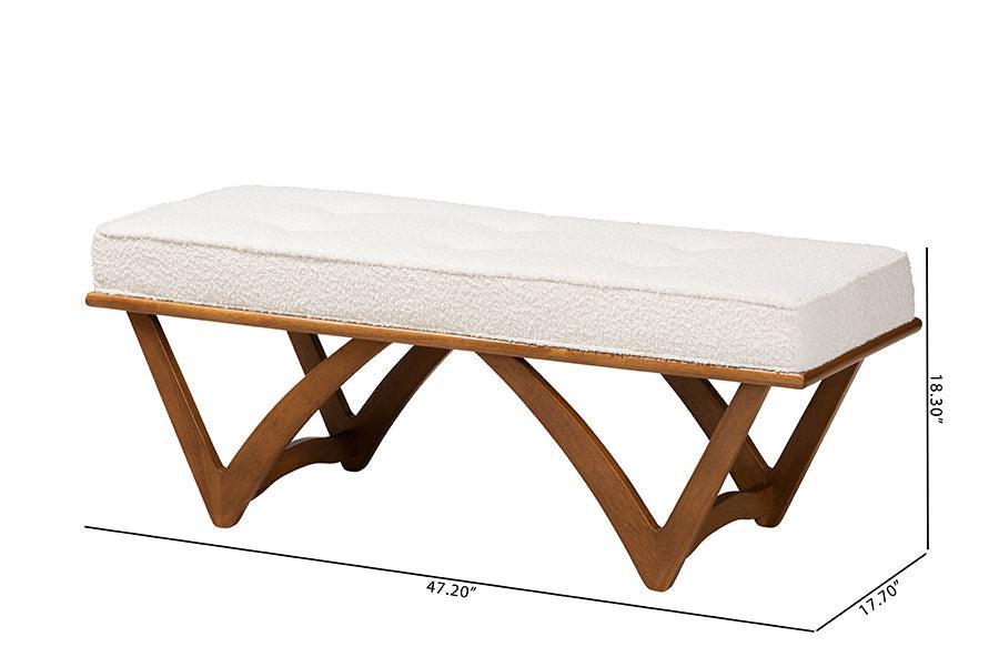 Chenoa Japandi Cream Boucle Fabric and Walnut Brown Finished Wood Bench FredCo