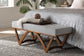 Chenoa Japandi Light Grey Boucle Fabric and Walnut Brown Finished Wood Bench FredCo
