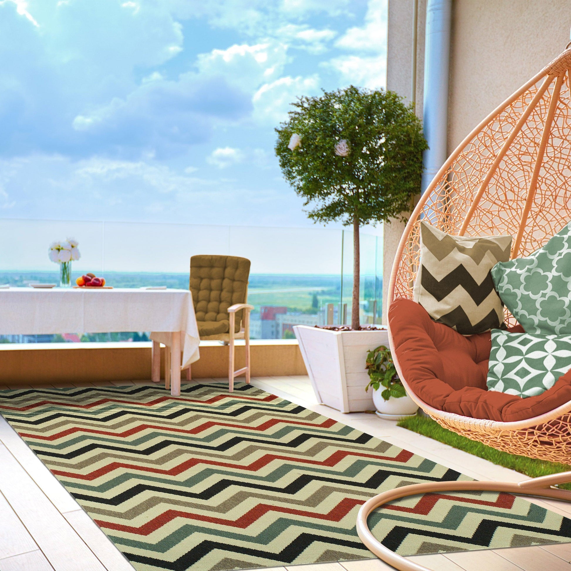 Chevron Indoor/Outdoor Modern Geometric Weather-Resistant Rug FredCo