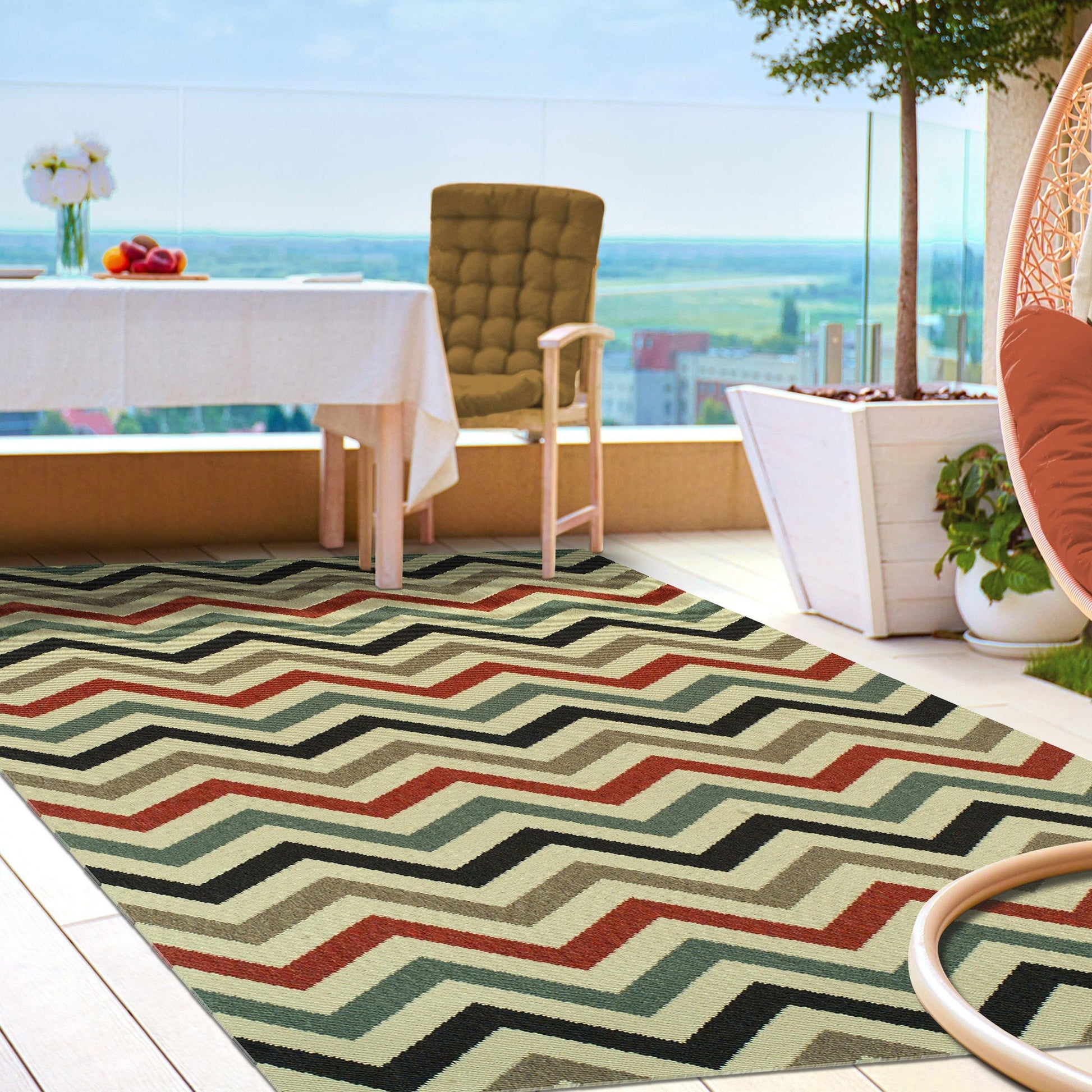 Chevron Indoor/Outdoor Modern Geometric Weather-Resistant Rug FredCo