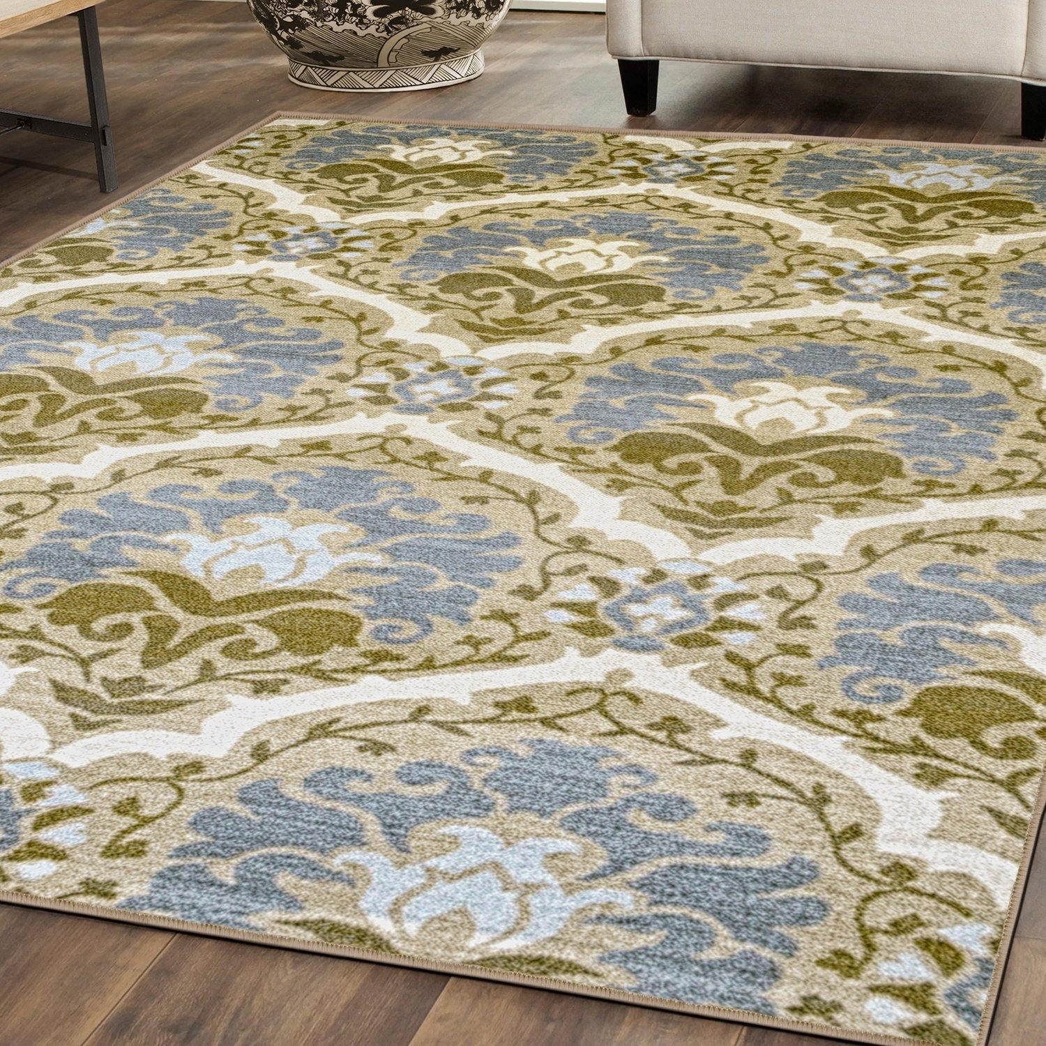 Chloe Non-Slip Nylon Foldable Modern Floral Damask Rug FredCo