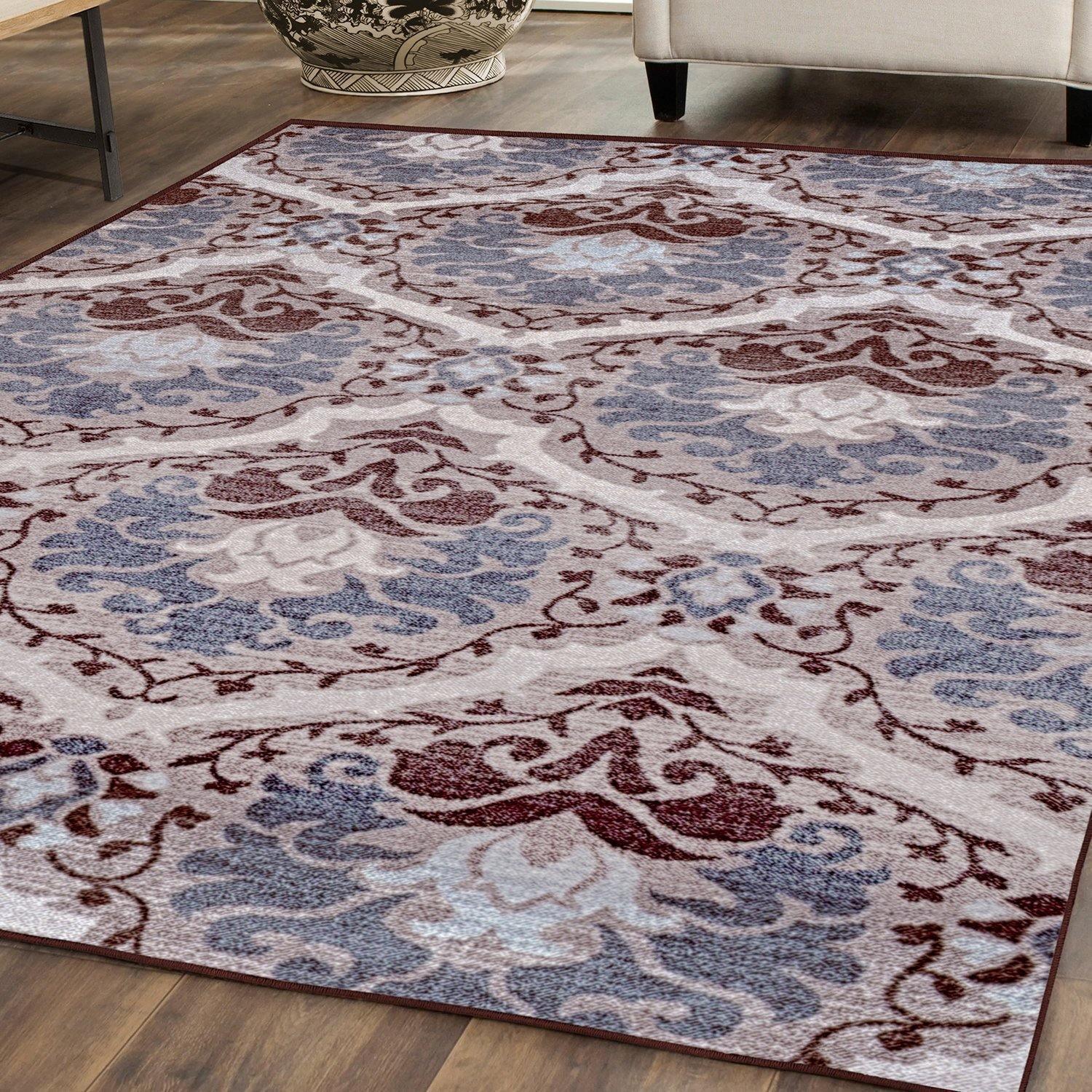 Chloe Non-Slip Nylon Foldable Modern Floral Damask Rug FredCo