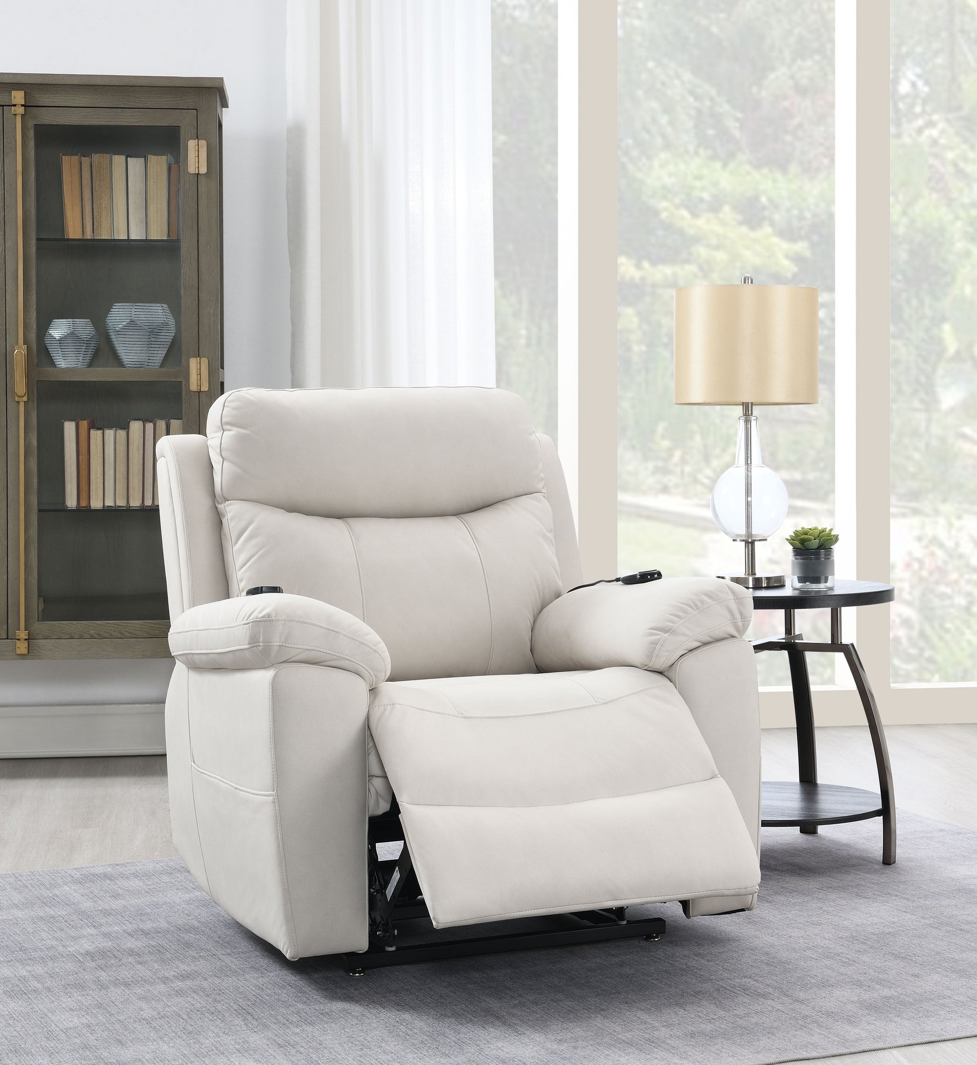 Chriki Beige Polished Microfiber Power Motion Recliner with Lift, Heating & Massage Chair FredCo