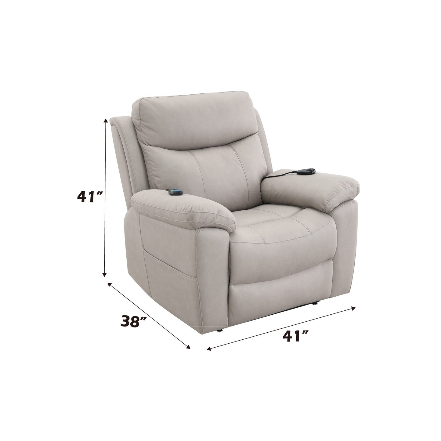 Chriki Light Gray Polished Microfiber Power Motion Recliner with Lift, Heating & Massage Chair FredCo