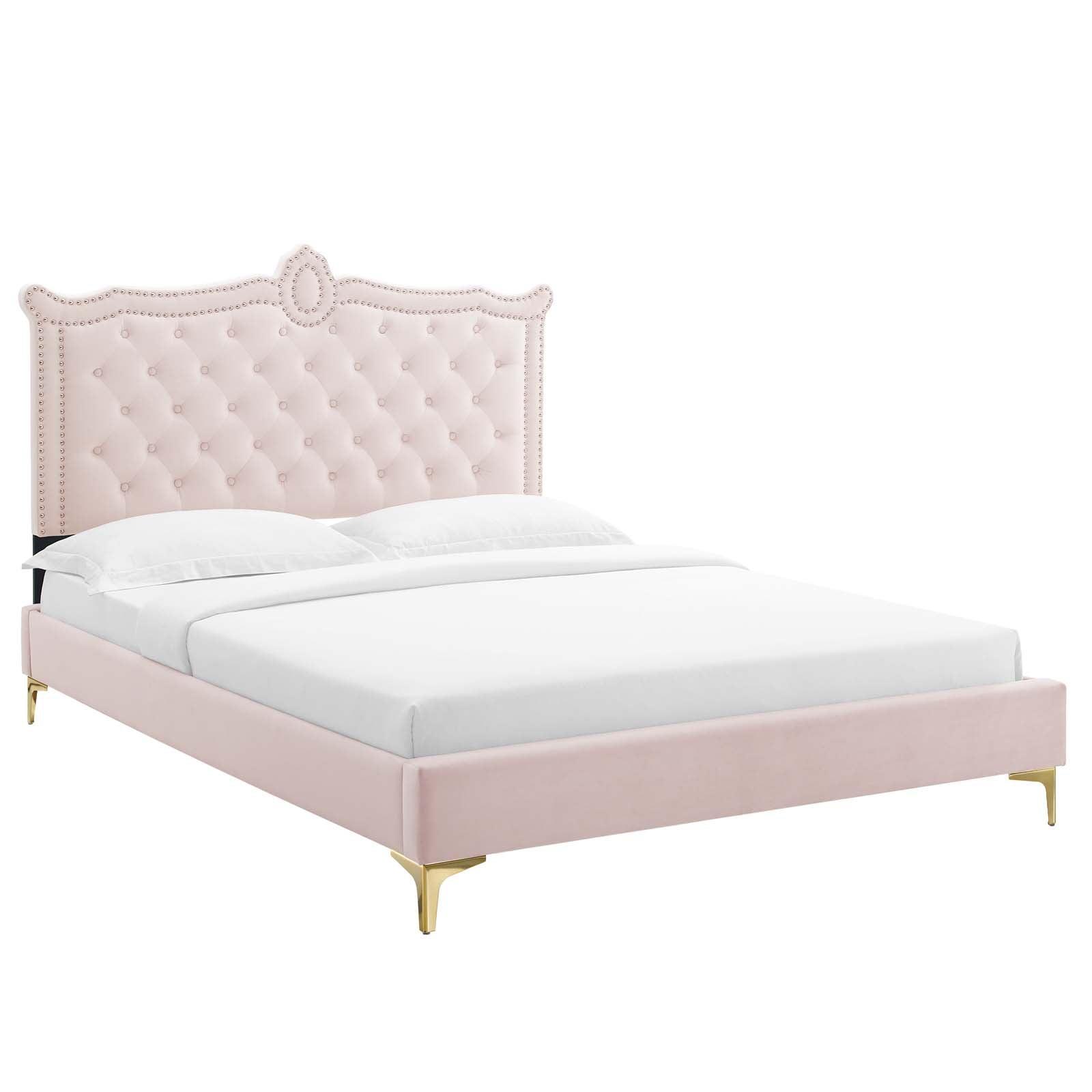 Clara Performance Velvet Queen Platform Bed, MOD-6592 FredCo