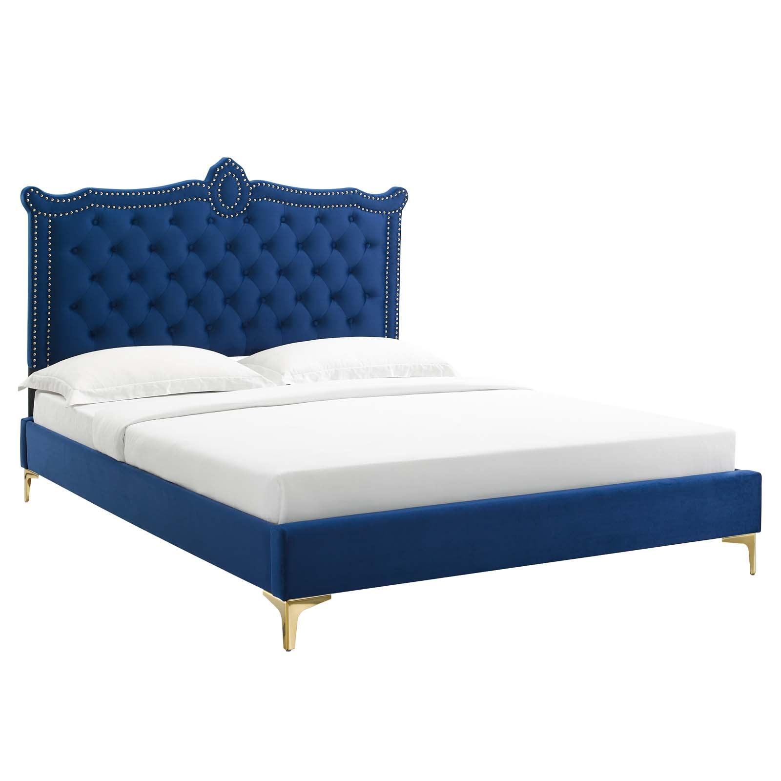 Clara Performance Velvet Queen Platform Bed, MOD-6592 FredCo