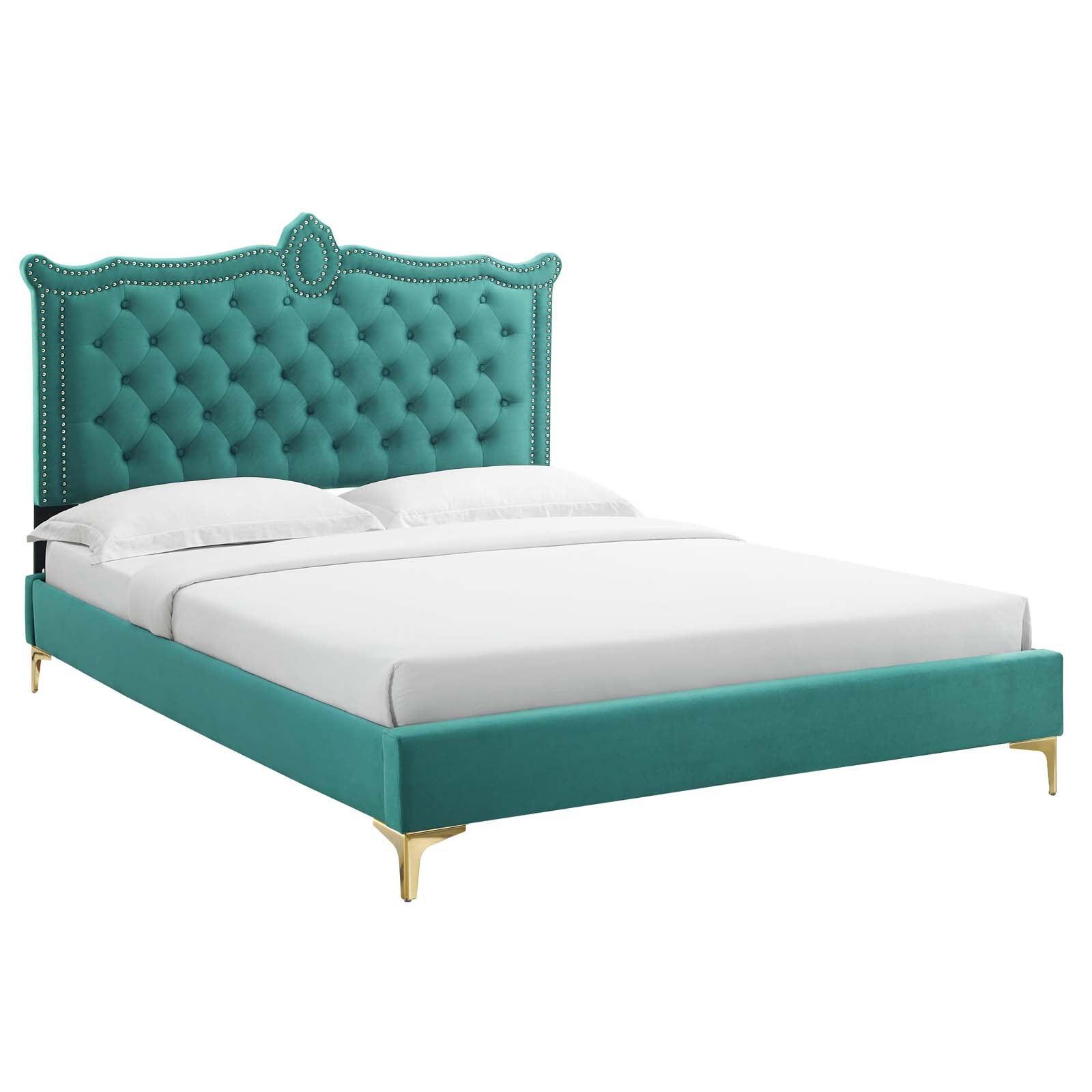 Clara Performance Velvet Queen Platform Bed, MOD-6592 FredCo