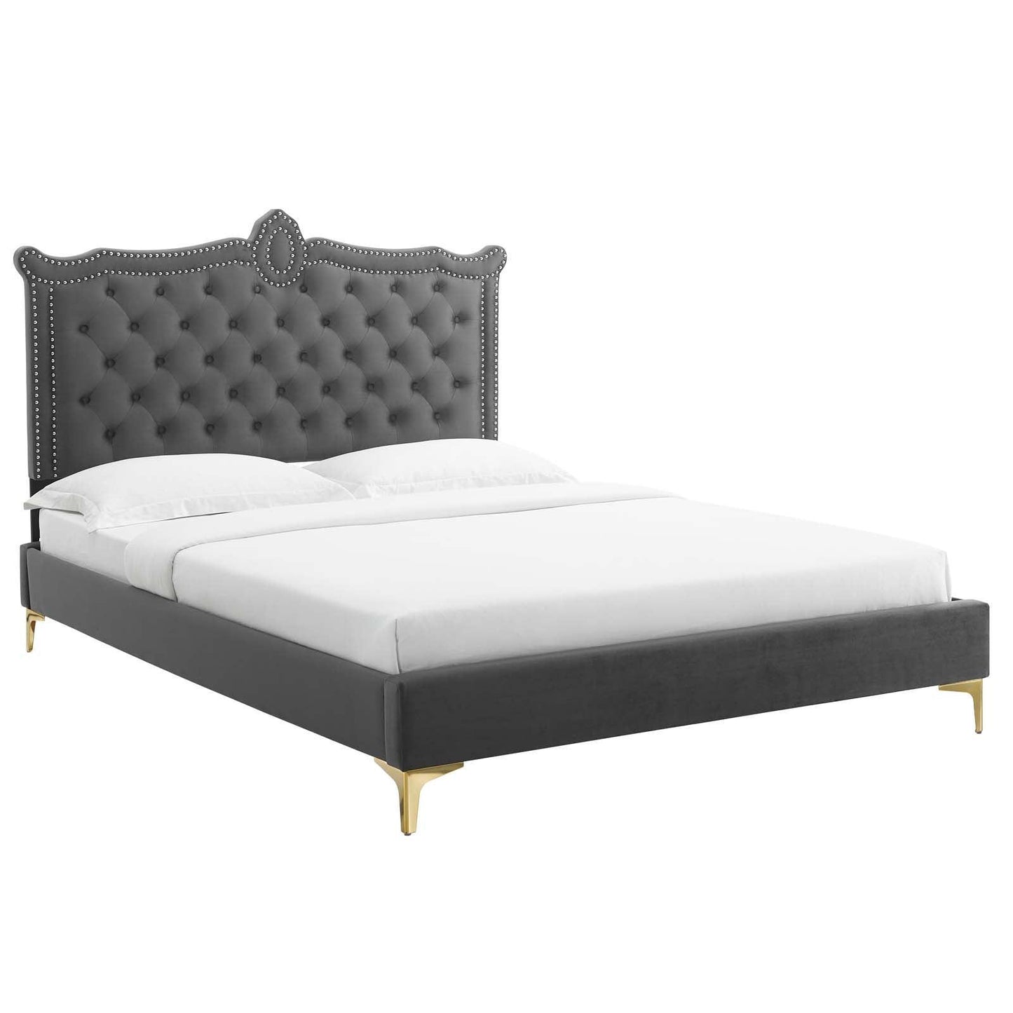 Clara Performance Velvet Queen Platform Bed, MOD-6592 FredCo