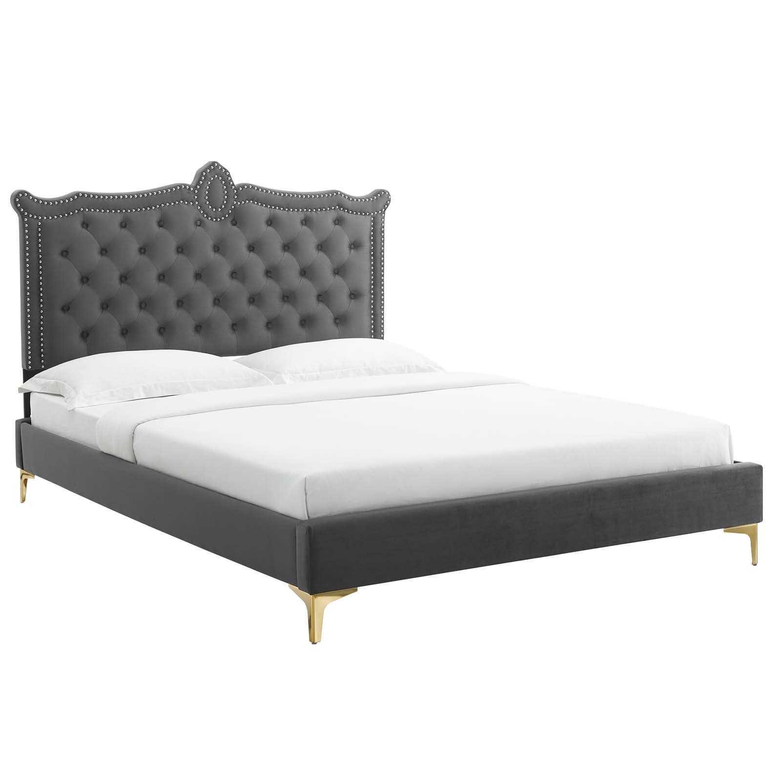Clara Performance Velvet Queen Platform Bed, MOD-6592 FredCo