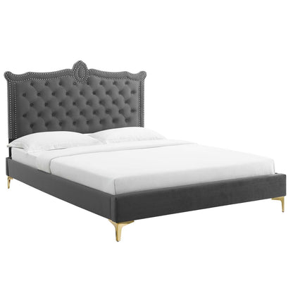 Clara Performance Velvet Queen Platform Bed, MOD-6592 FredCo