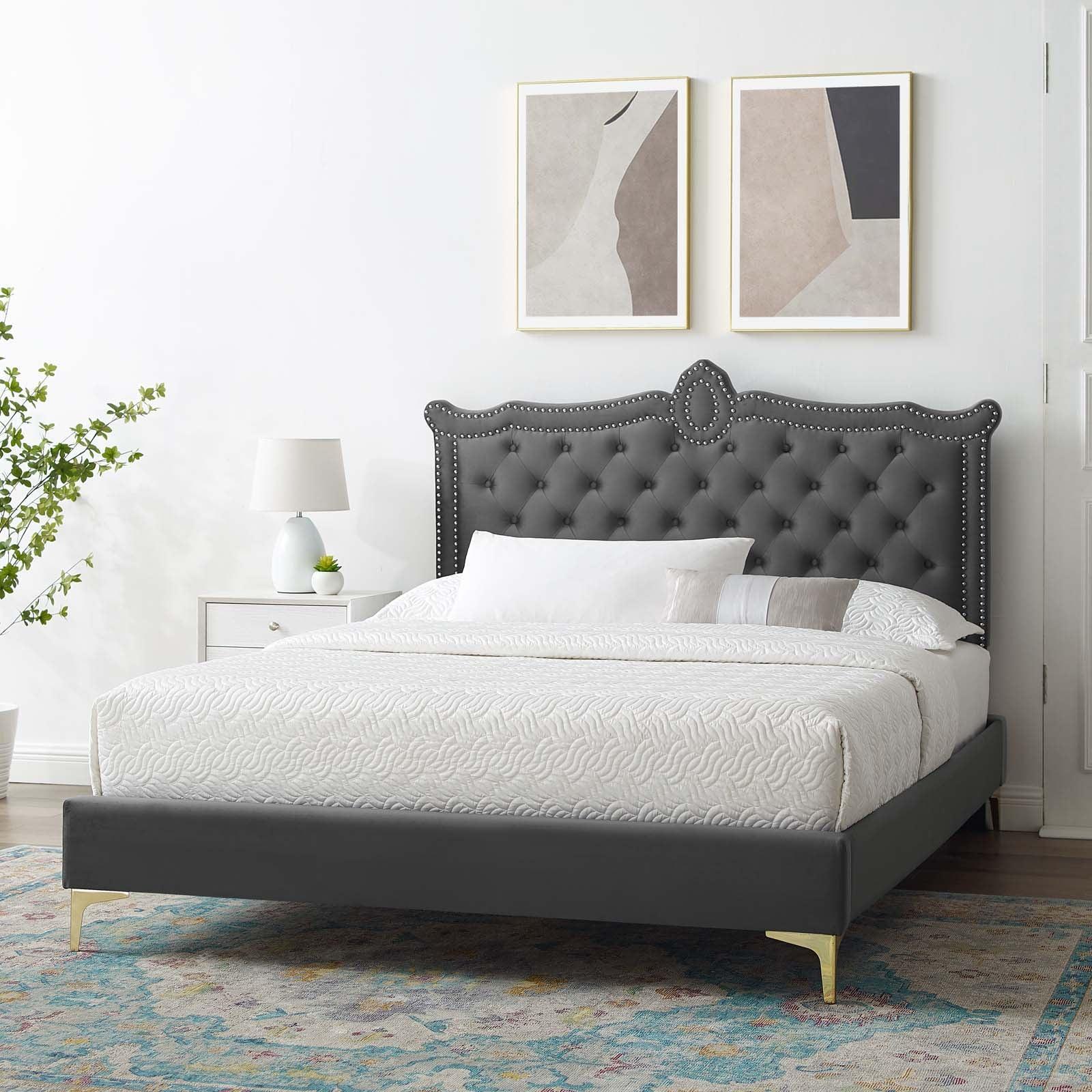 Clara Performance Velvet Queen Platform Bed, MOD-6592 FredCo