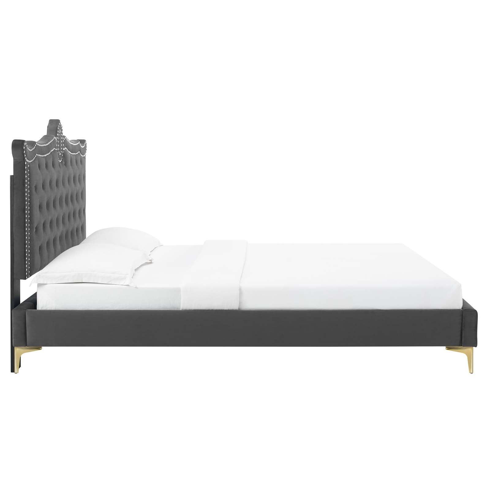 Clara Performance Velvet Queen Platform Bed, MOD-6592 FredCo