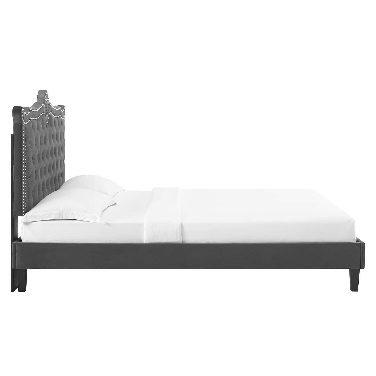 Clara Performance Velvet Queen Platform Bed, MOD-6594 FredCo