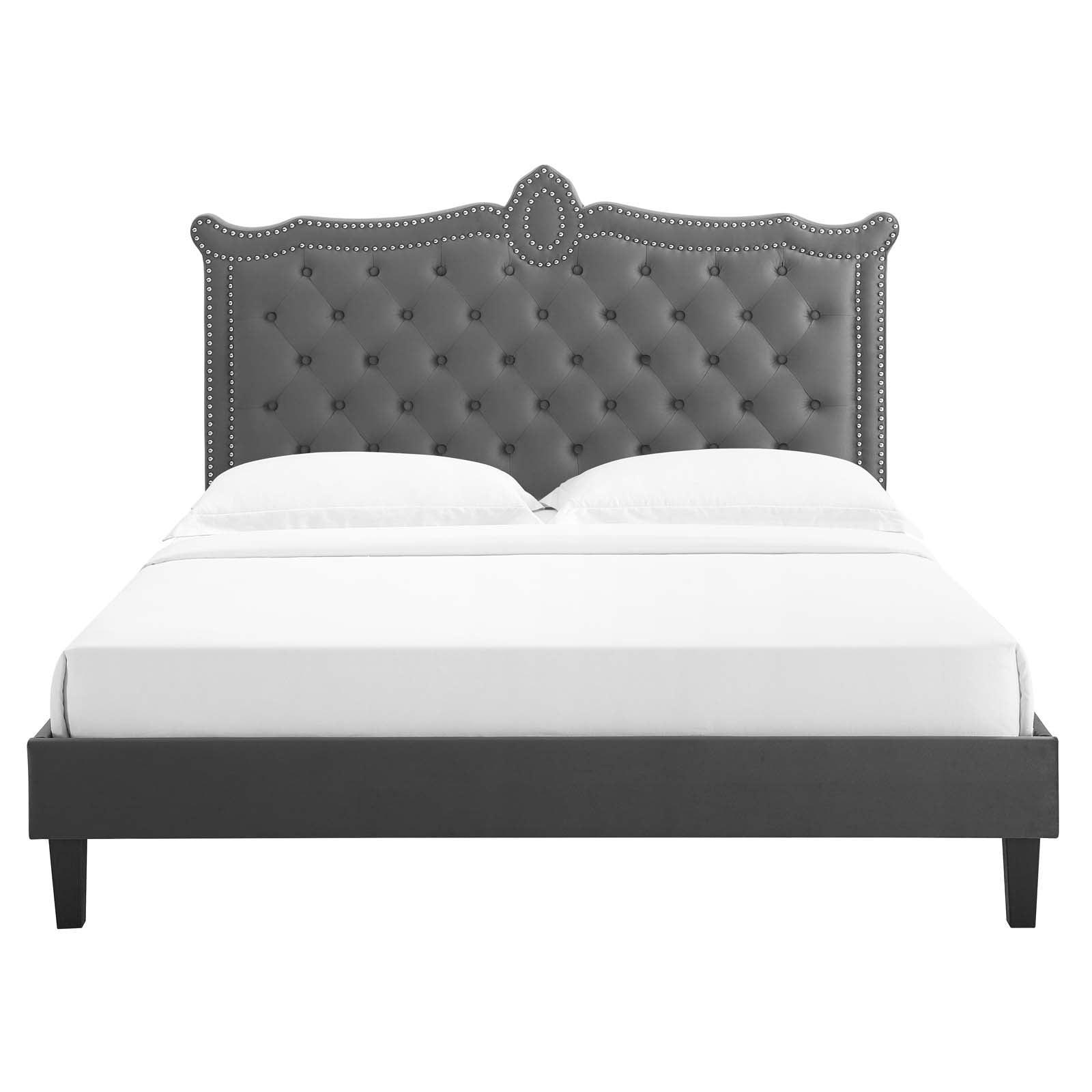 Clara Performance Velvet Queen Platform Bed, MOD-6594 FredCo