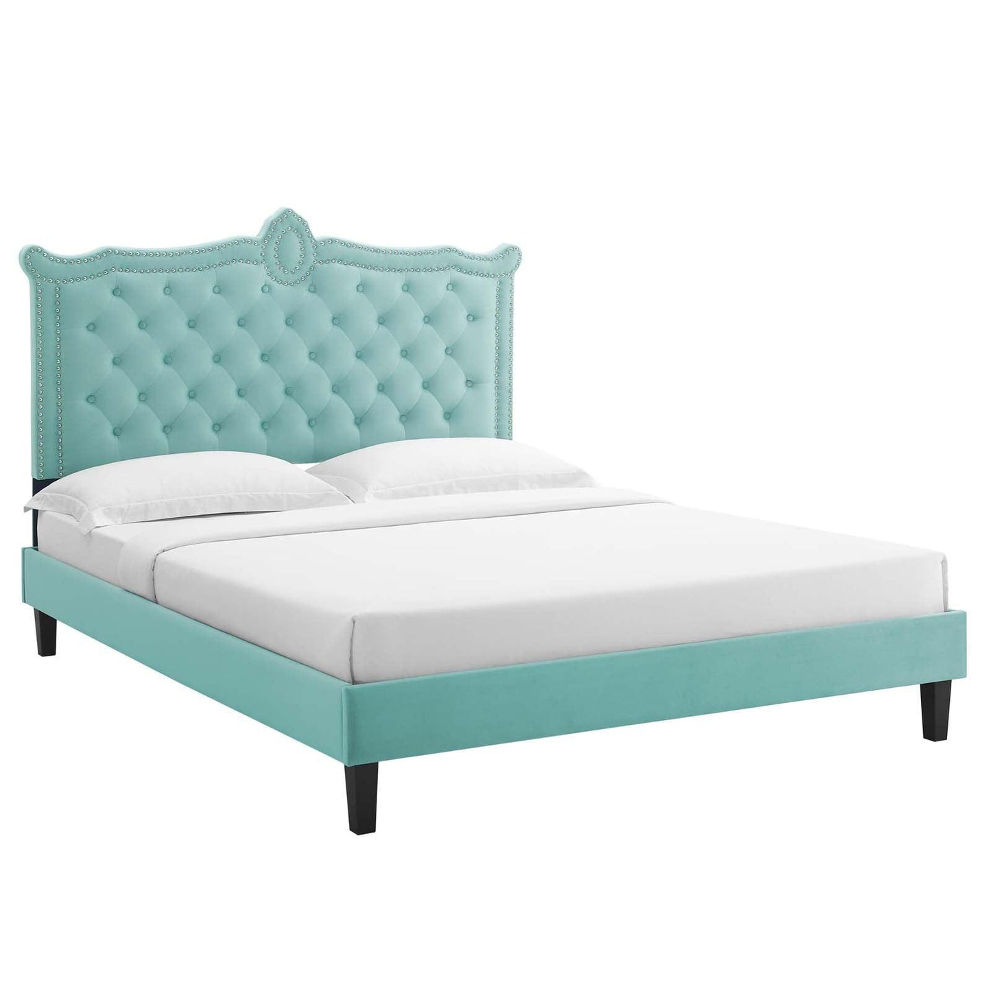 Clara Performance Velvet Queen Platform Bed, MOD-6594 FredCo