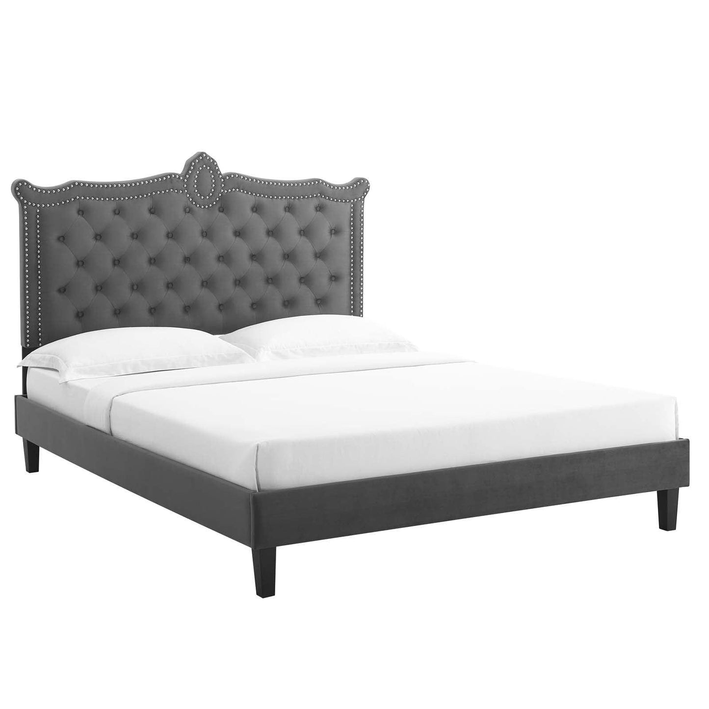 Clara Performance Velvet Queen Platform Bed, MOD-6594 FredCo