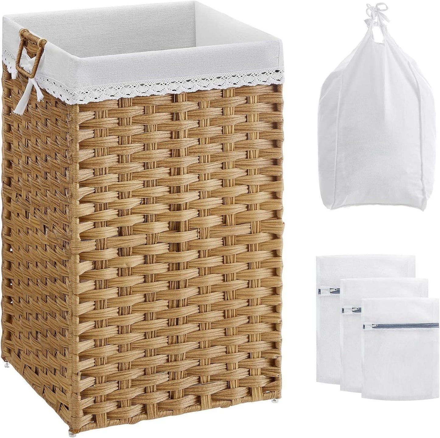 CLEAN Laundry Basket, Laundry Hamper with 2 Removable Liner Bags & 3 Mesh Laundry Bags, 90L Sturdy Tall Laundry Bin, Freestanding Clothes Hamper with Handles, for Bathroom Dorm FredCo