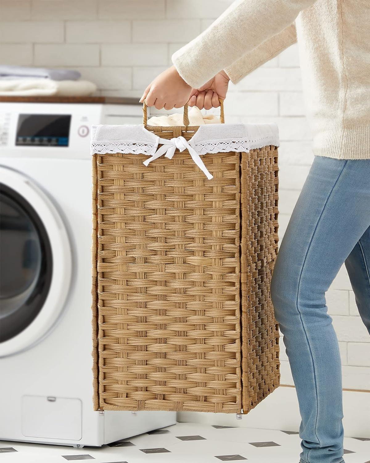 CLEAN Laundry Basket, Laundry Hamper with 2 Removable Liner Bags & 3 Mesh Laundry Bags, 90L Sturdy Tall Laundry Bin, Freestanding Clothes Hamper with Handles, for Bathroom Dorm FredCo