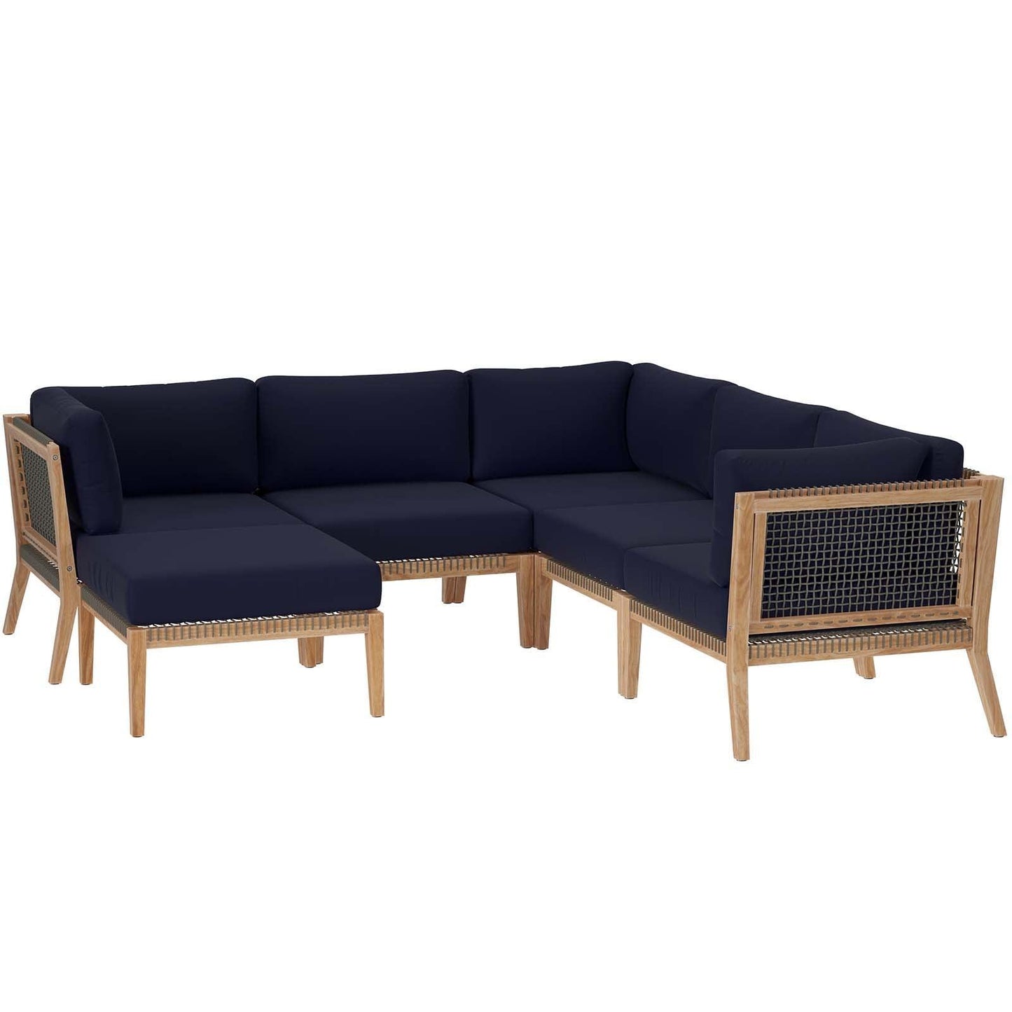 Clearwater Outdoor Patio Teak Wood 6-Piece Sectional Sofa, EEI-6124 FredCo