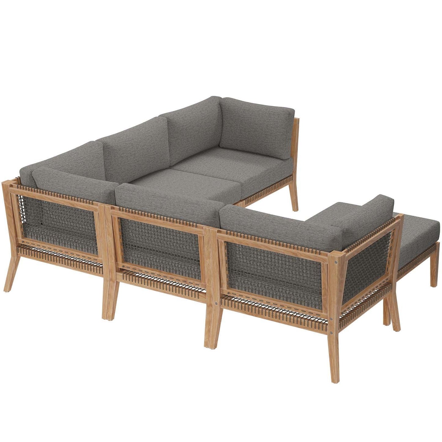 Clearwater Outdoor Patio Teak Wood 6-Piece Sectional Sofa, EEI-6124 FredCo