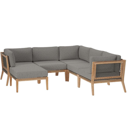Clearwater Outdoor Patio Teak Wood 6-Piece Sectional Sofa, EEI-6124 FredCo