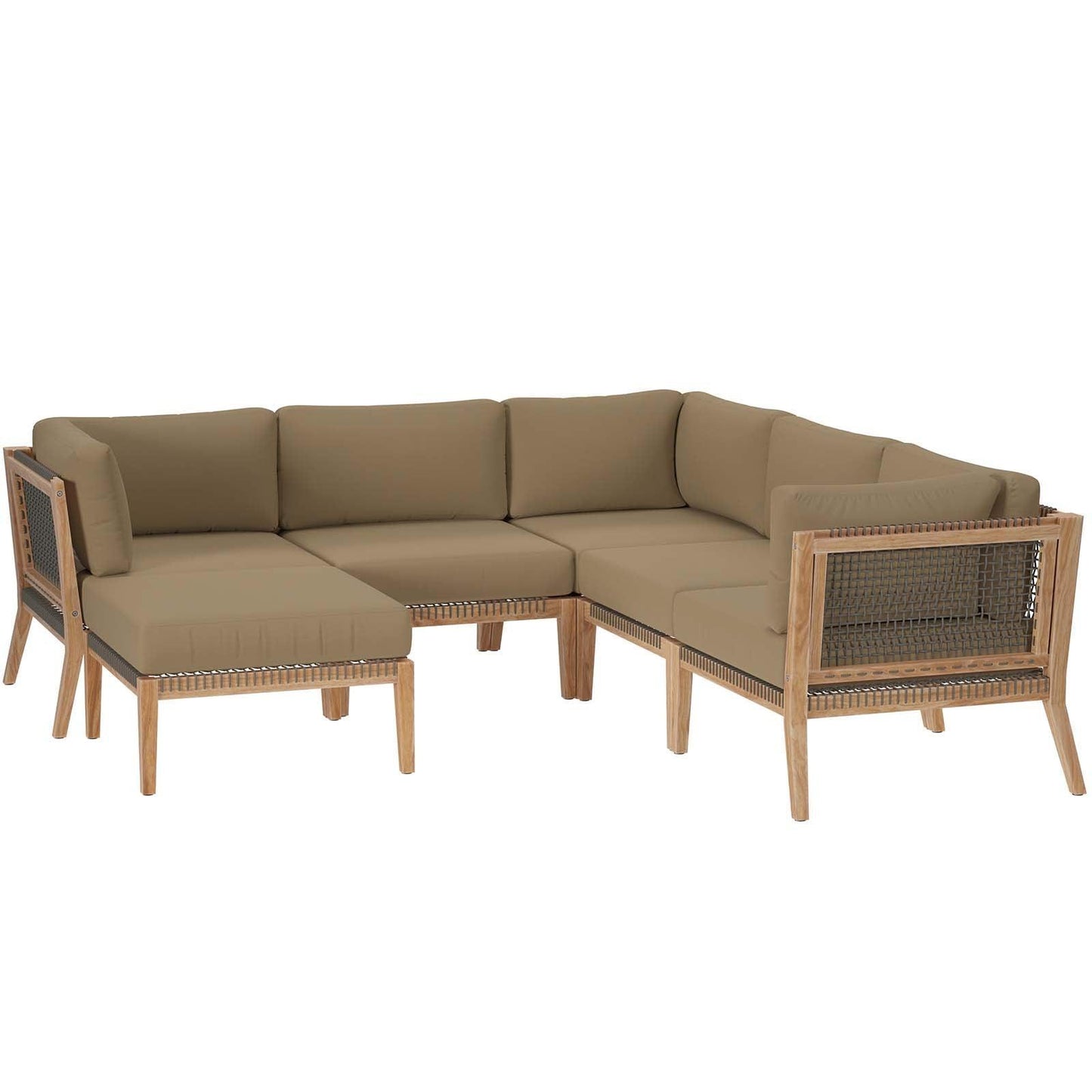 Clearwater Outdoor Patio Teak Wood 6-Piece Sectional Sofa, EEI-6124 FredCo