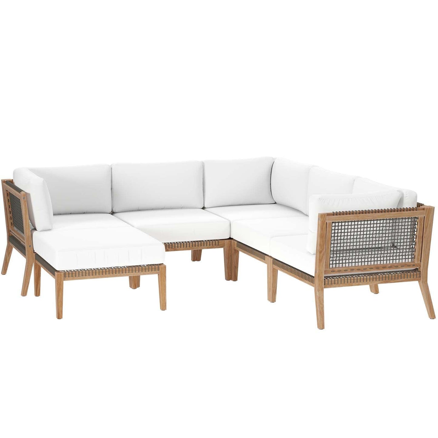 Clearwater Outdoor Patio Teak Wood 6-Piece Sectional Sofa, EEI-6124 FredCo