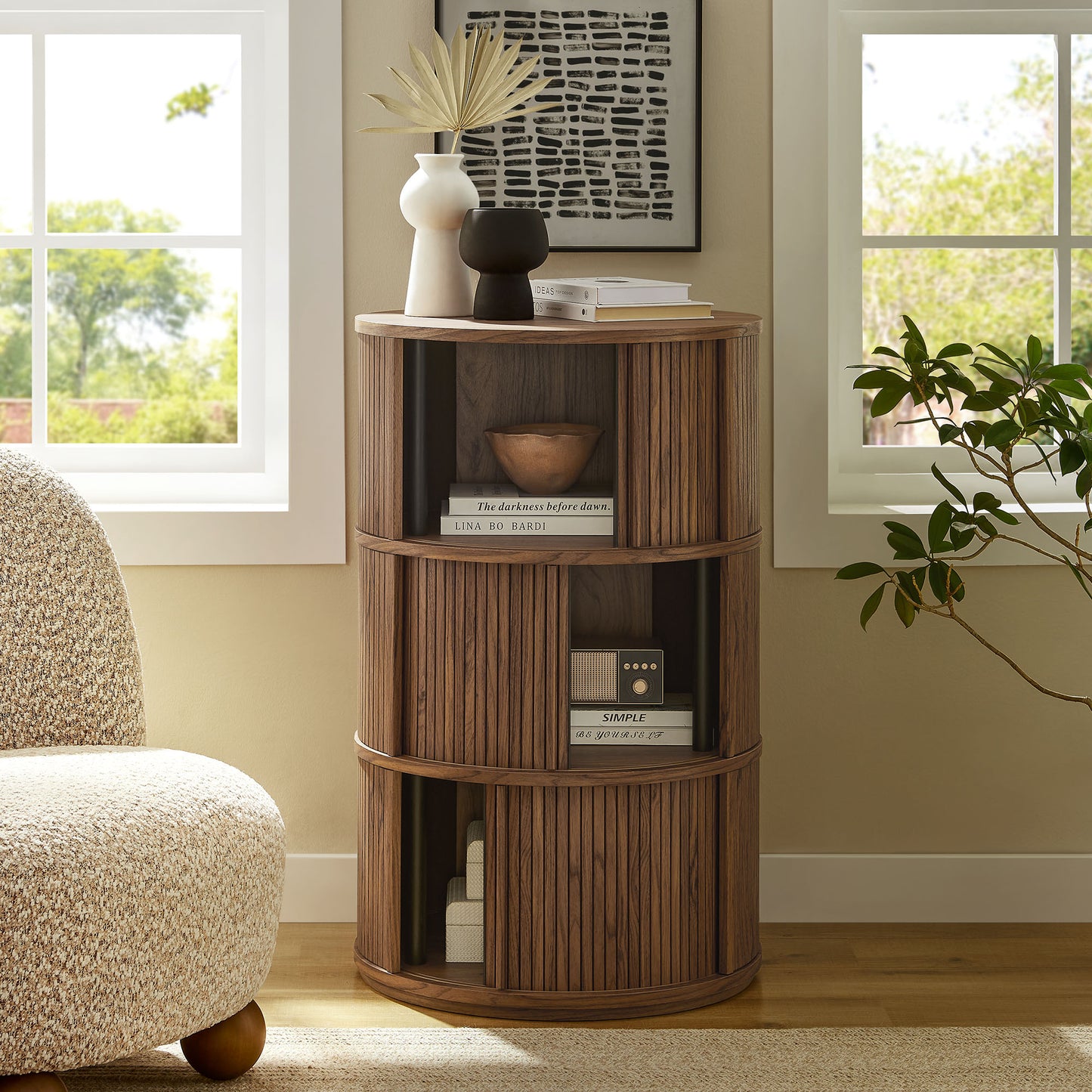 Clement Round Pedestal Stand Storage Table With Sliding Tambour Doors by Modway EEI-7344 FredCo