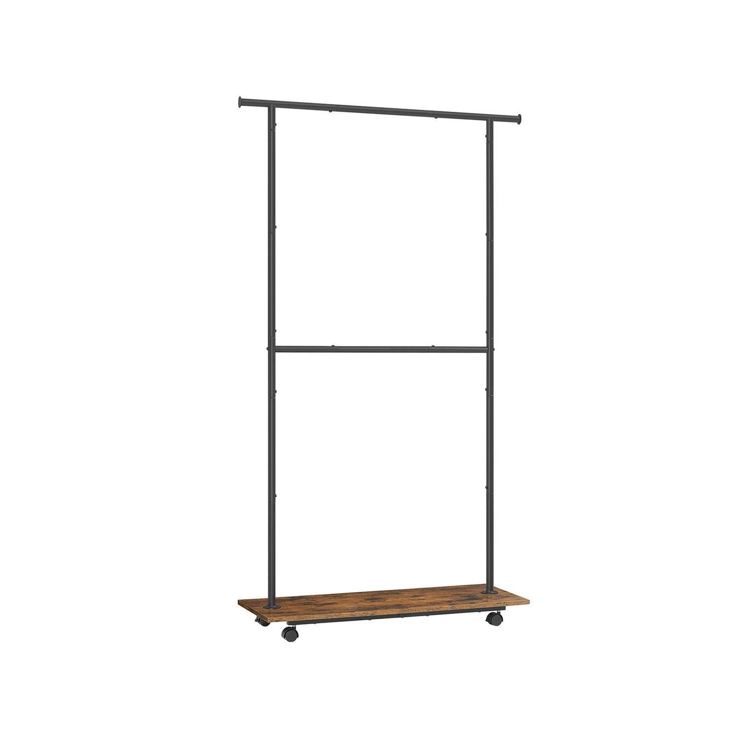 Clothes Rack with Wheels and Middle Rod Rustic Brown and Ink Black FredCo