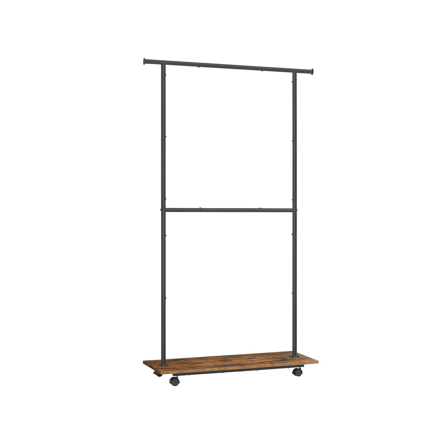 Clothes Rack with Wheels and Middle Rod Rustic Brown and Ink Black FredCo