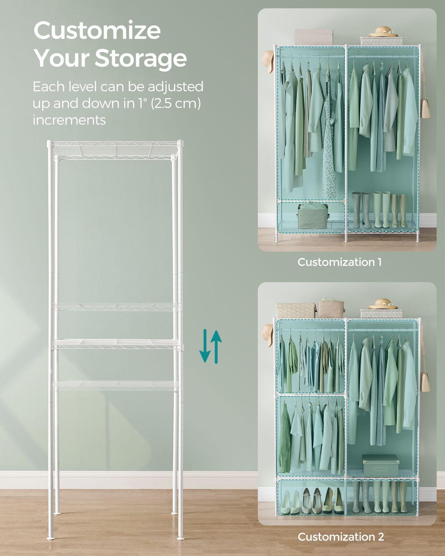 Clothing Rack with Adjustable Shelves and Hanging Rails Cloud White FredCo