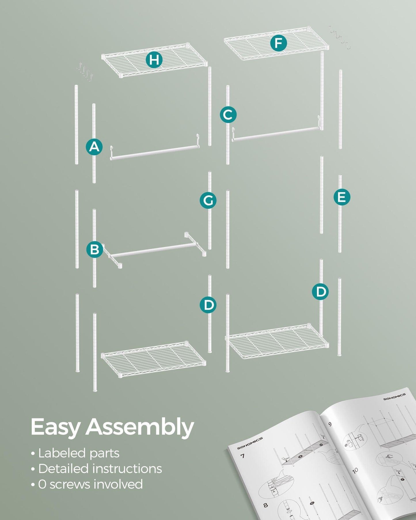 Clothing Rack with Adjustable Shelves and Hanging Rails Cloud White FredCo