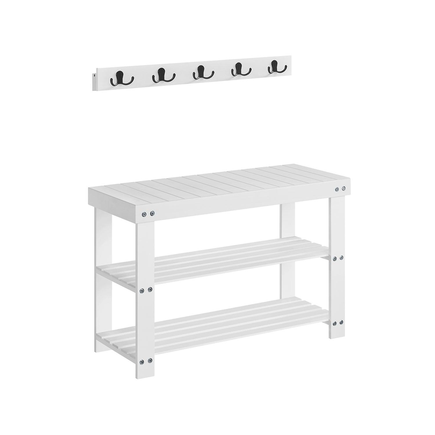 Coat Rack and 3-Tier Bamboo Shoe Bench Set Cloud White FredCo