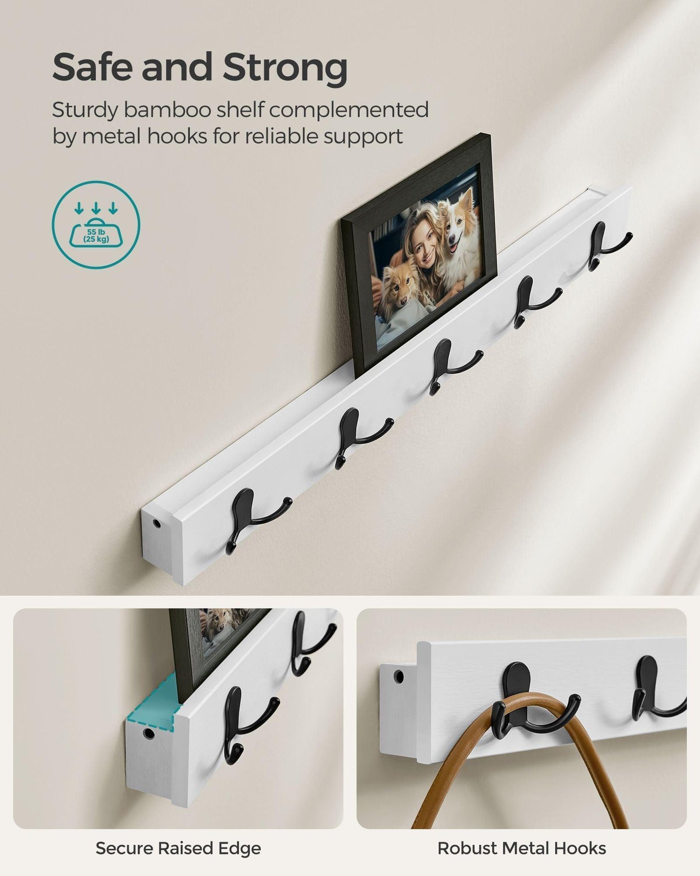 Coat Rack and 3-Tier Bamboo Shoe Bench Set Cloud White FredCo
