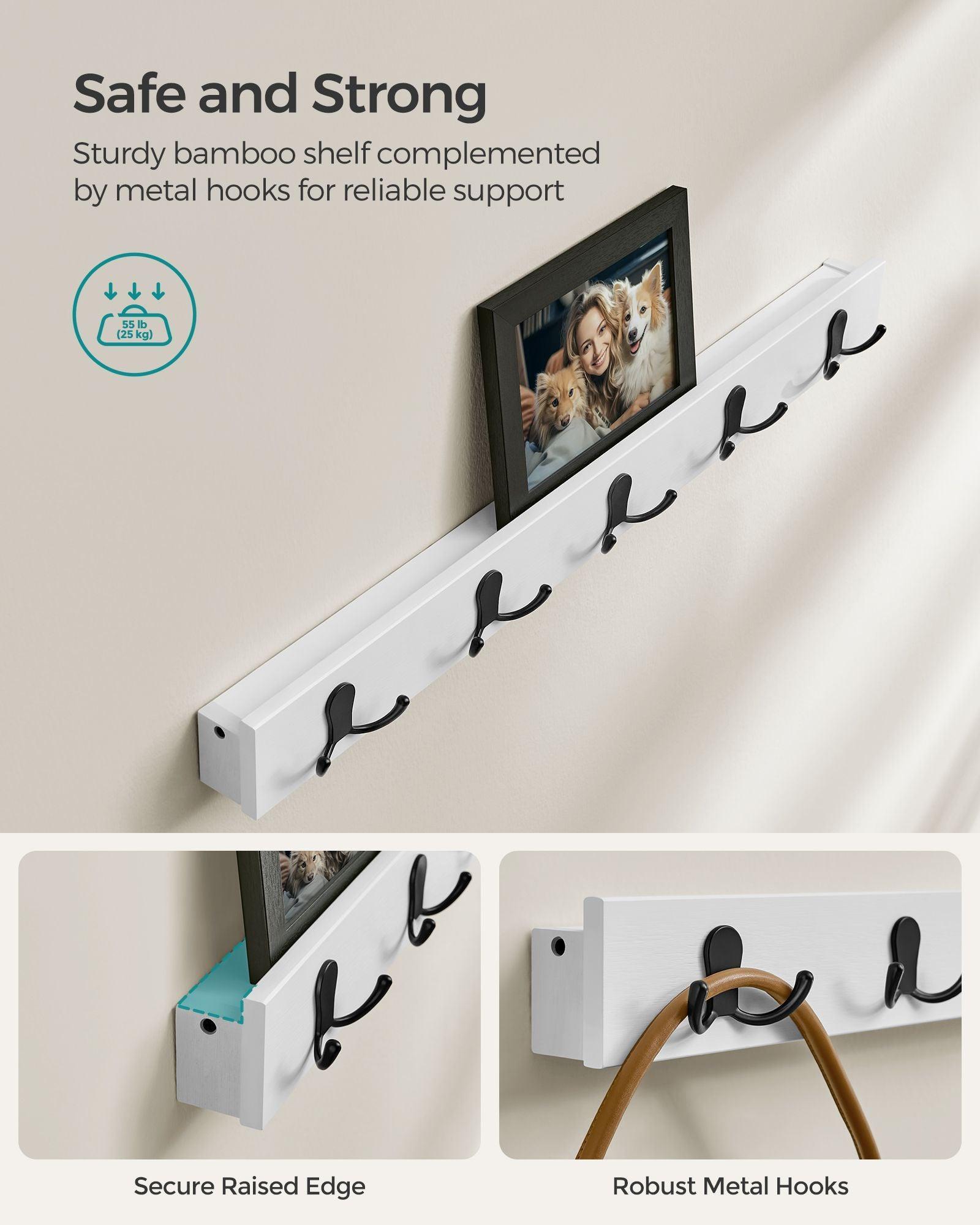 Coat Rack and 3-Tier Bamboo Shoe Bench Set Cloud White FredCo