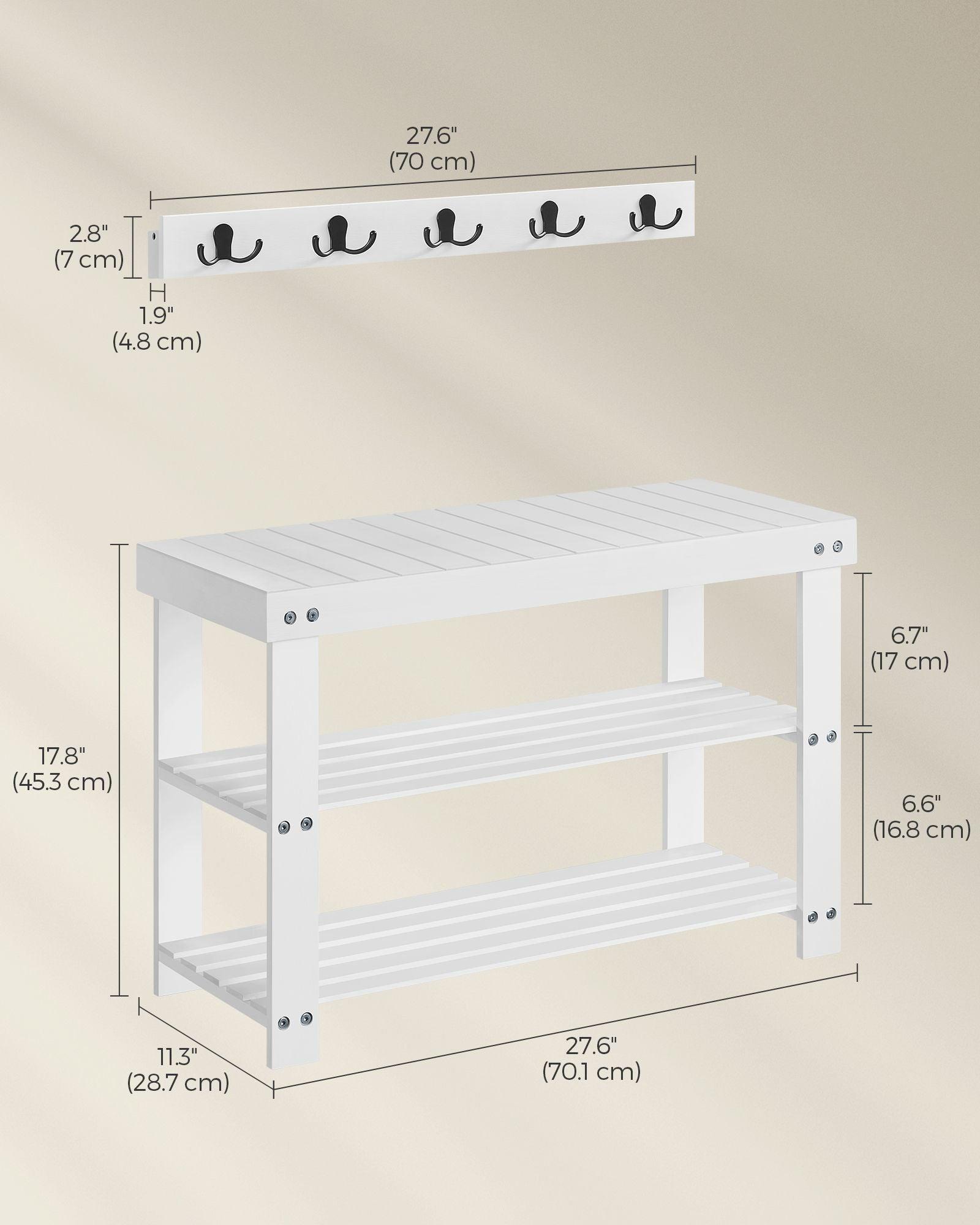 Coat Rack and 3-Tier Bamboo Shoe Bench Set Cloud White FredCo