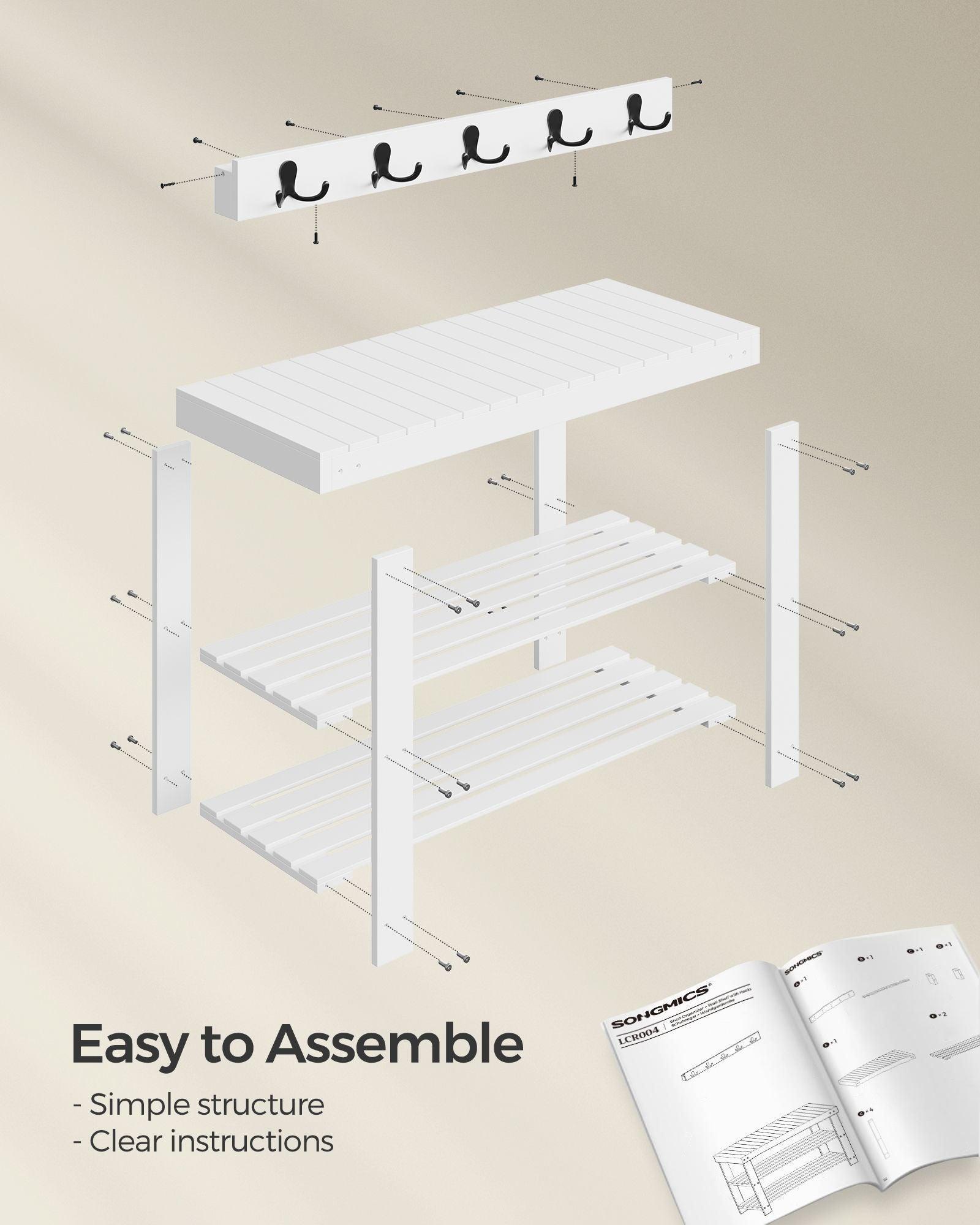 Coat Rack and 3-Tier Bamboo Shoe Bench Set Cloud White FredCo