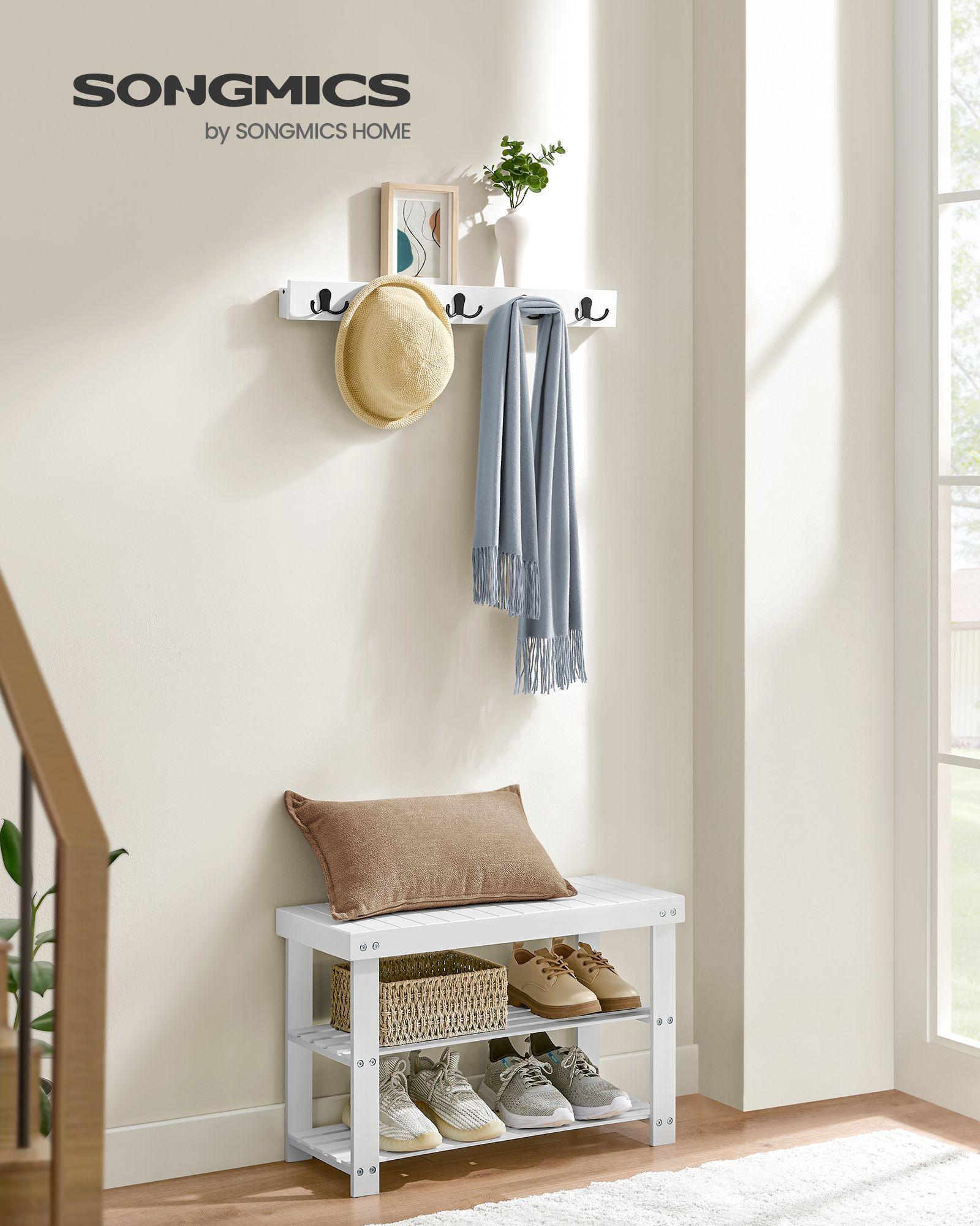 Coat Rack and 3-Tier Bamboo Shoe Bench Set Cloud White FredCo